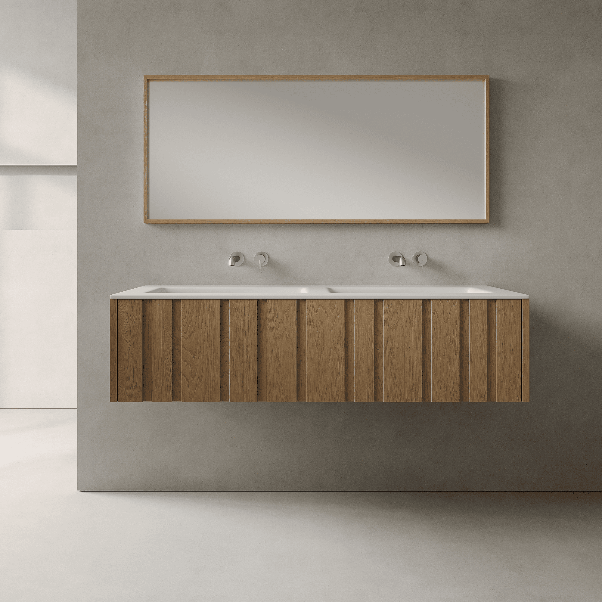 Lucen Real Oak 1400mm Vanity Unit - Single Drawer with Double basin