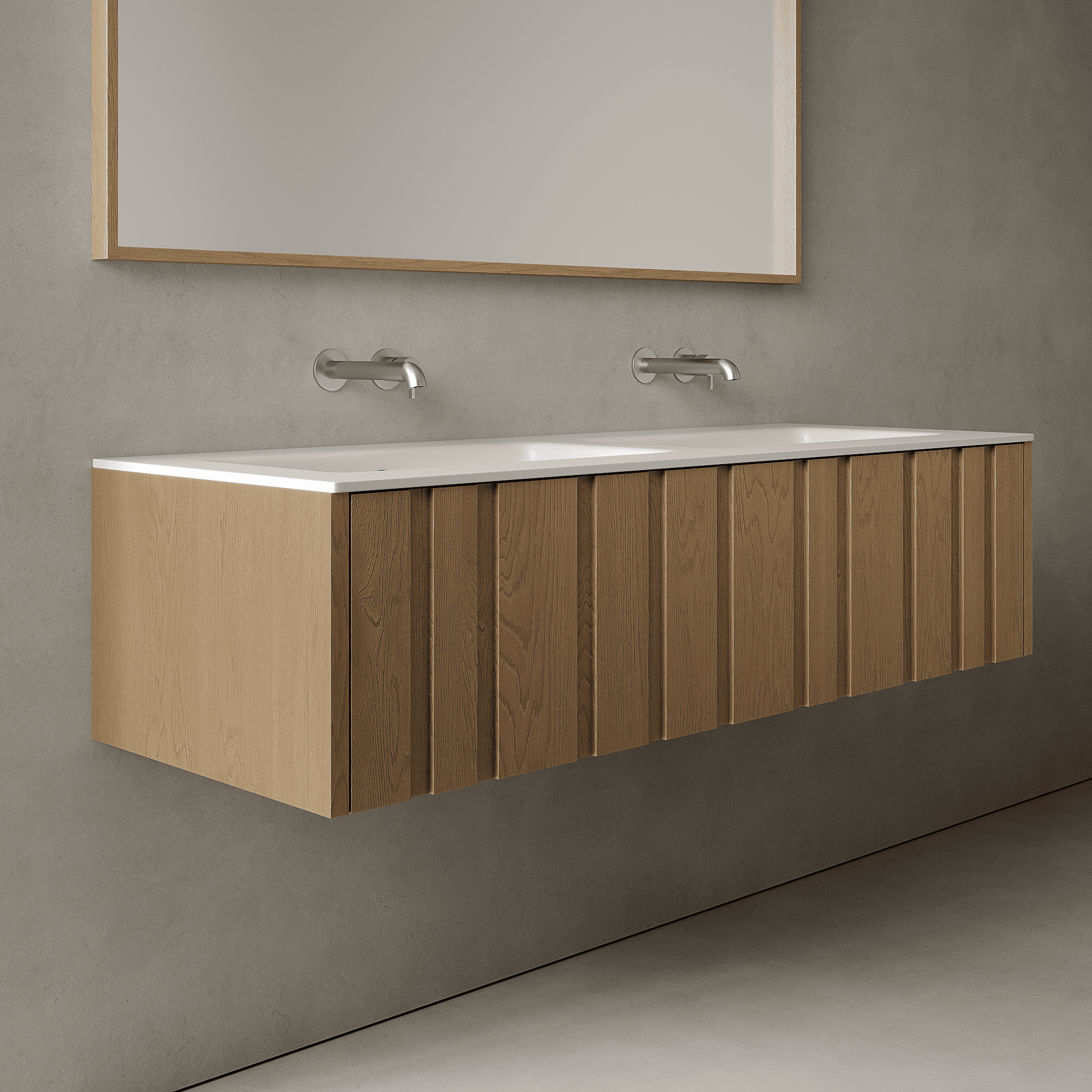 Lucen Real Oak 1400mm Vanity Unit - Single Drawer with Double basin