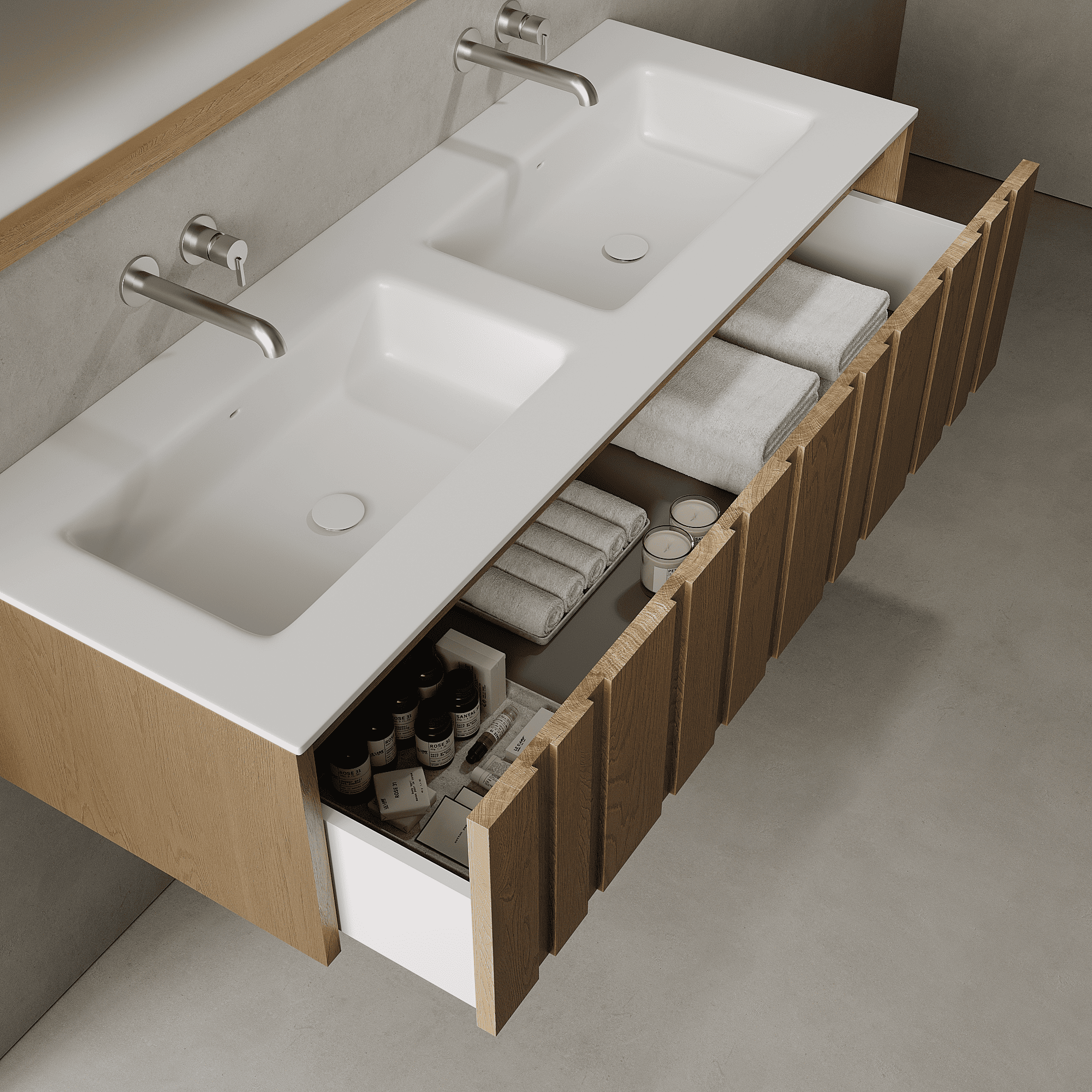 Lucen Real Oak 1400mm Vanity Unit - Single Drawer with Double basin