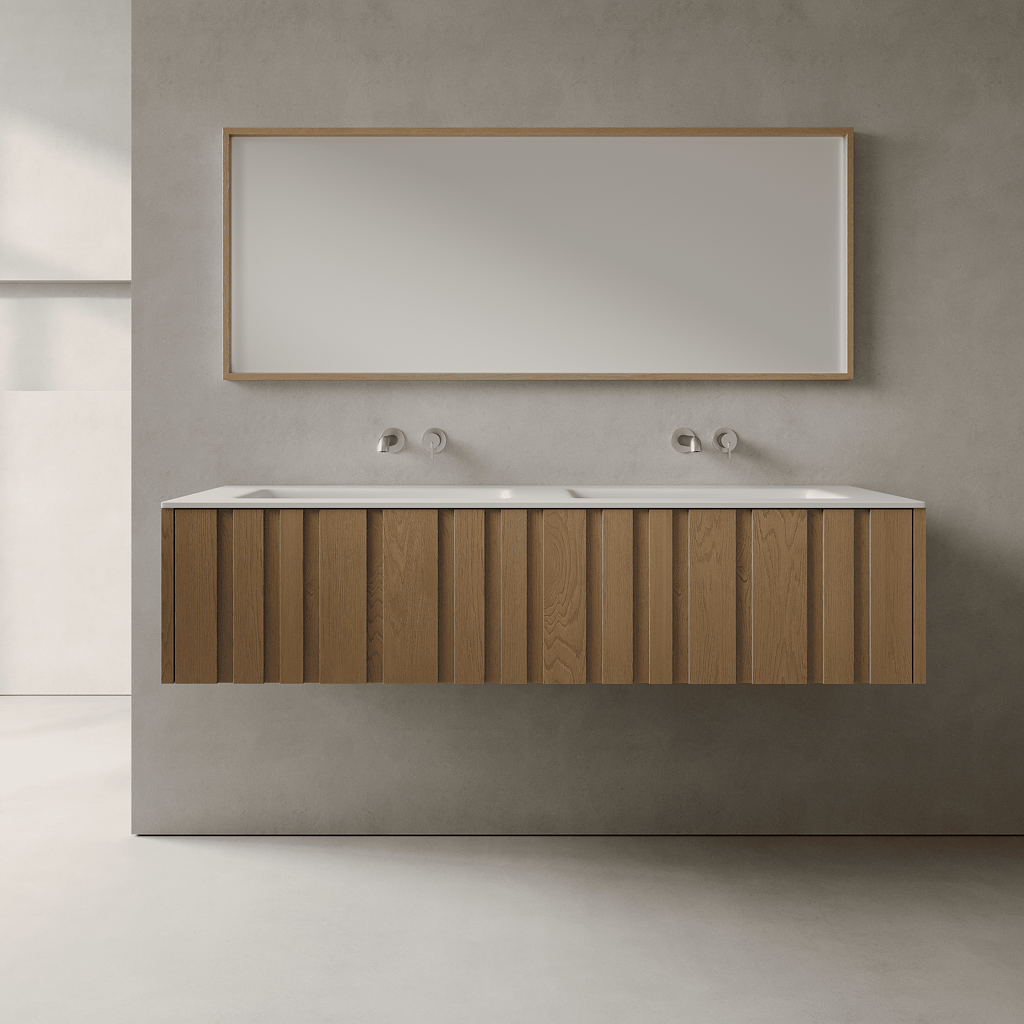 Lucen Real Oak 1500mm Vanity Unit - Single Drawer with Double basin