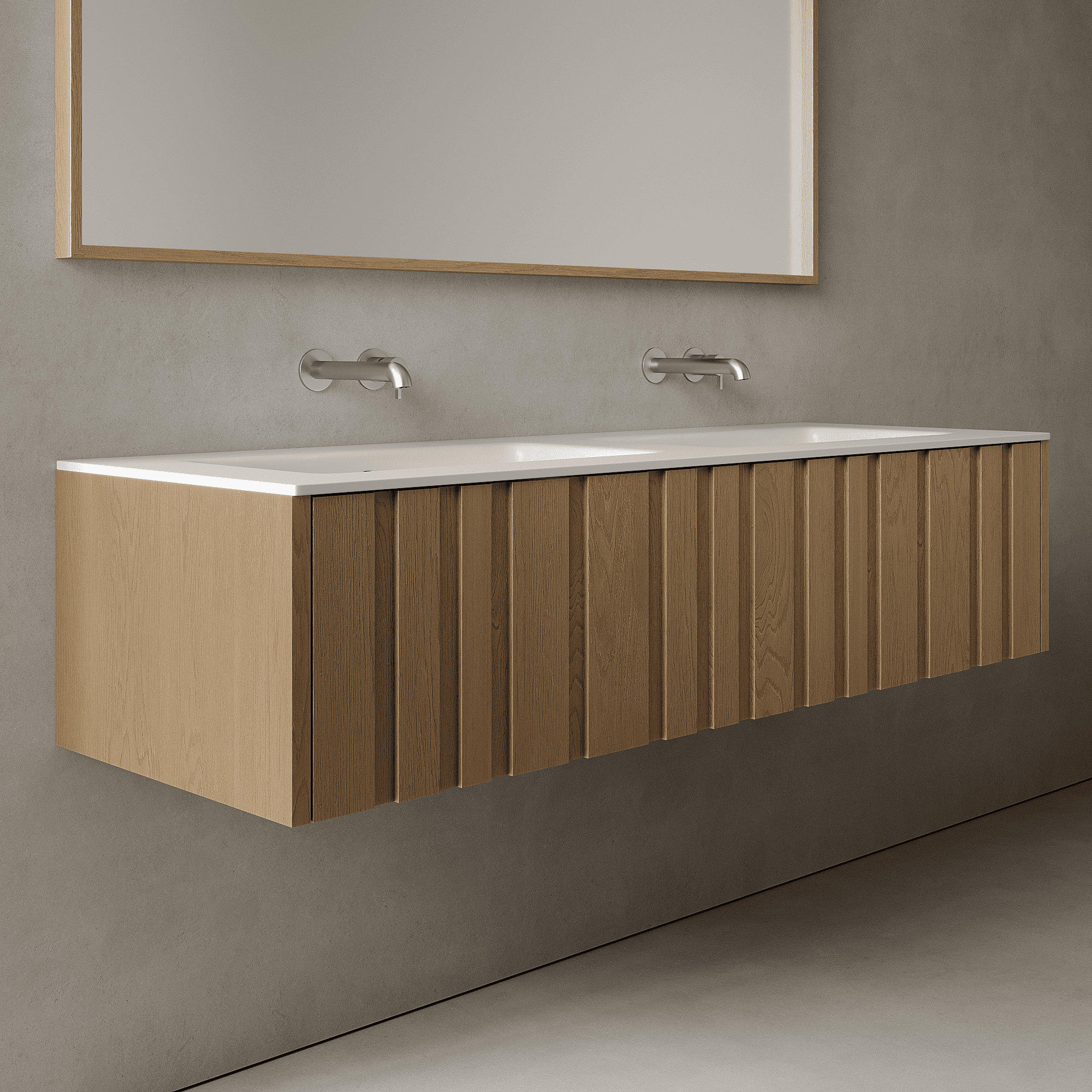 Lucen Real Oak 1500mm Vanity Unit - Single Drawer with Double basin