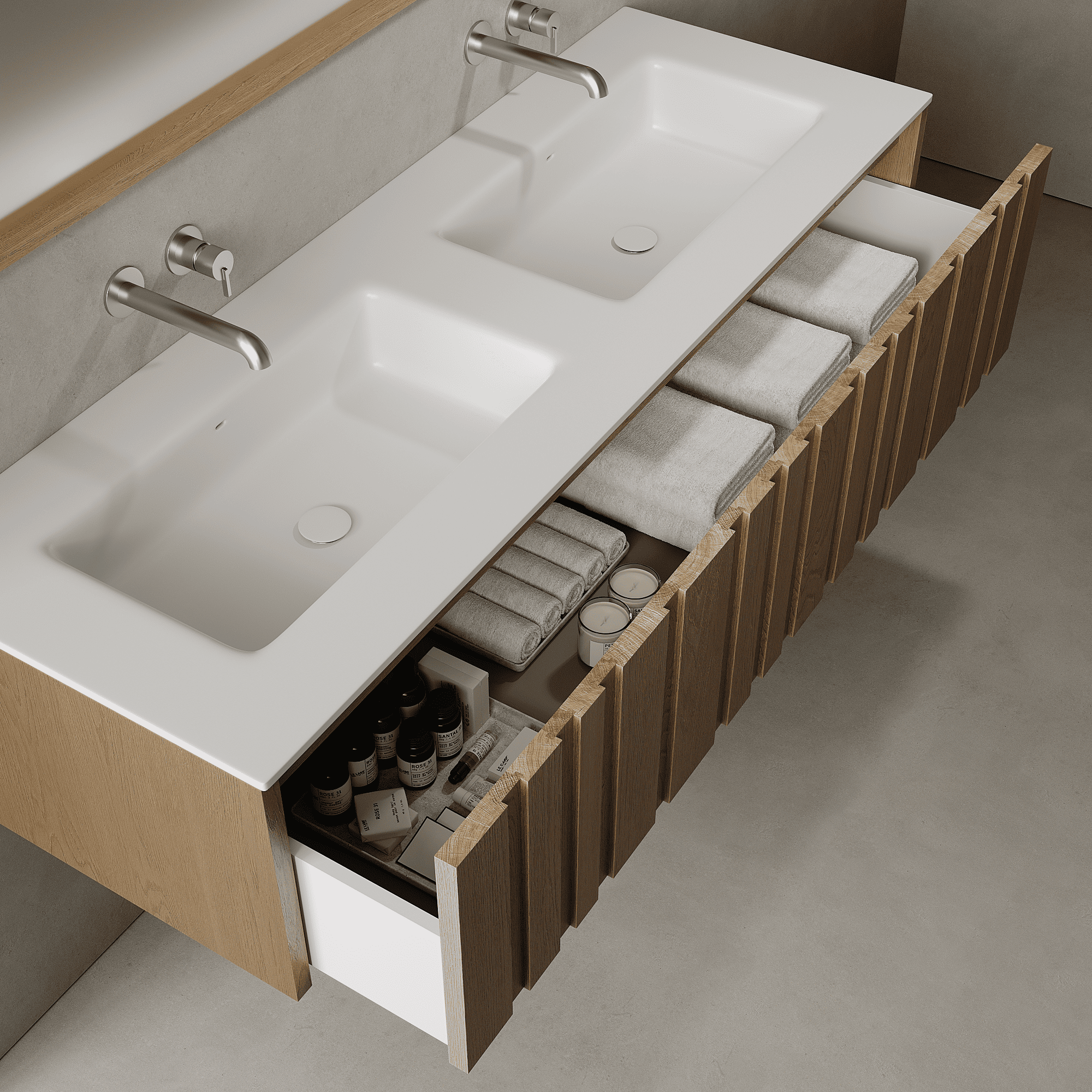 Lucen Real Oak 1500mm Vanity Unit - Single Drawer with Double basin