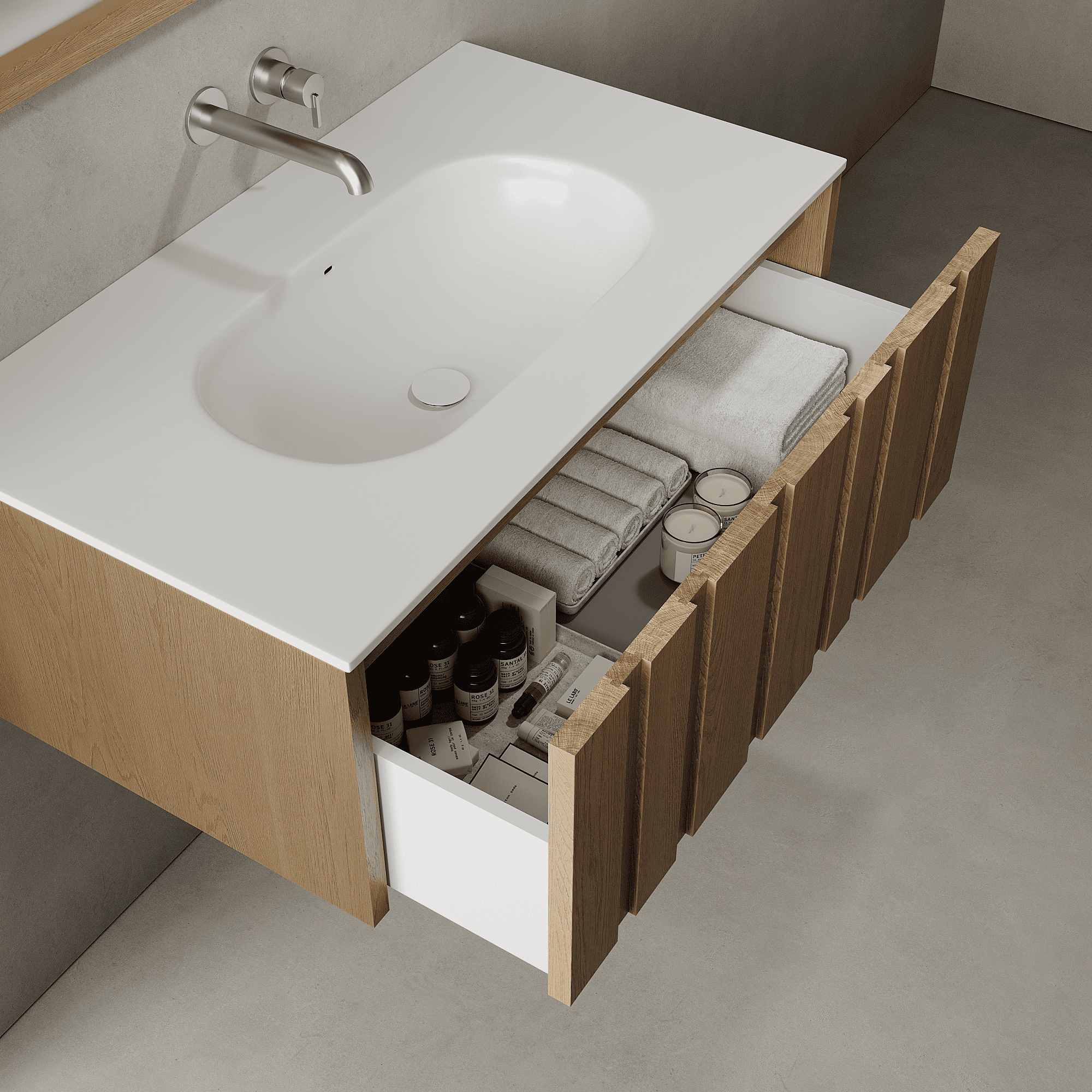 Lucen Real Oak 900mm Vanity Unit - Single Drawer with Single Basin
