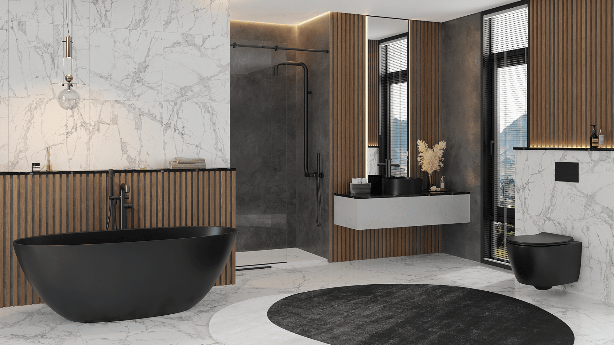 Onia Wall Hung Black Toilet Set - with Concealed Frame, Cistern and Black Flush Plate