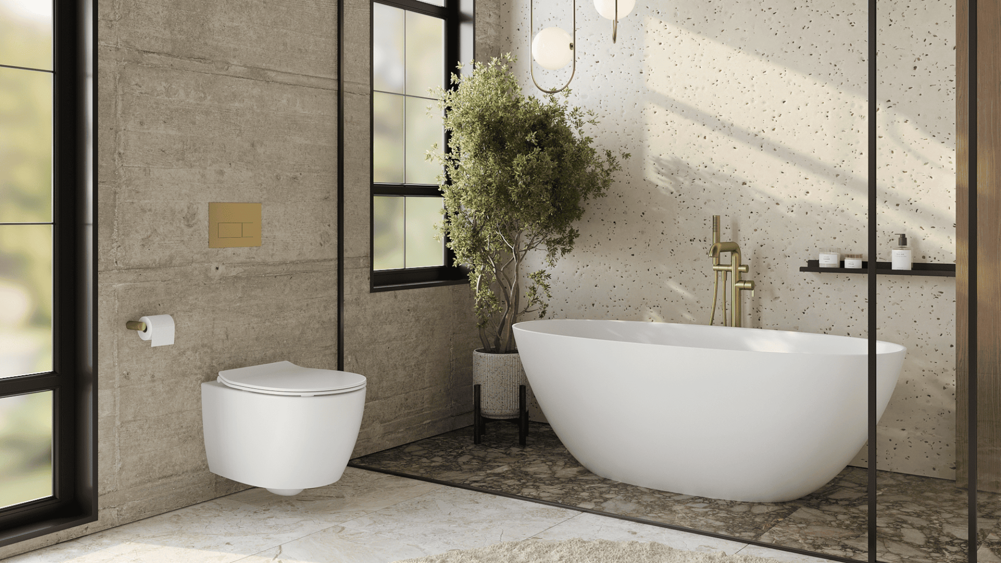Onia Wall Hung White Toilet Set - with Concealed Frame, Cistern and Titanium Flush Plate