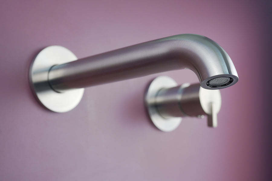 Lia Wall Mounted Basin Mixer - Brushed Steel