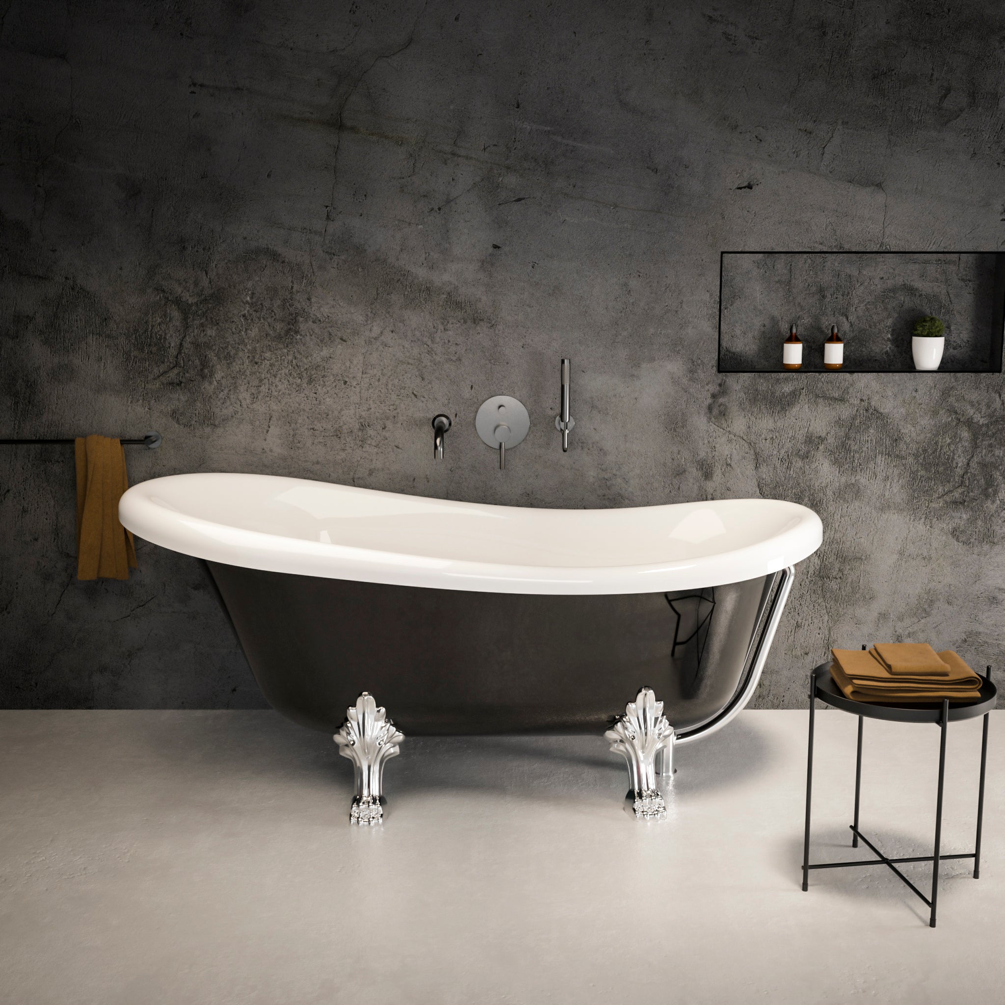Kensington Freestanding Polished Black Roll-top Stone Bath 1670