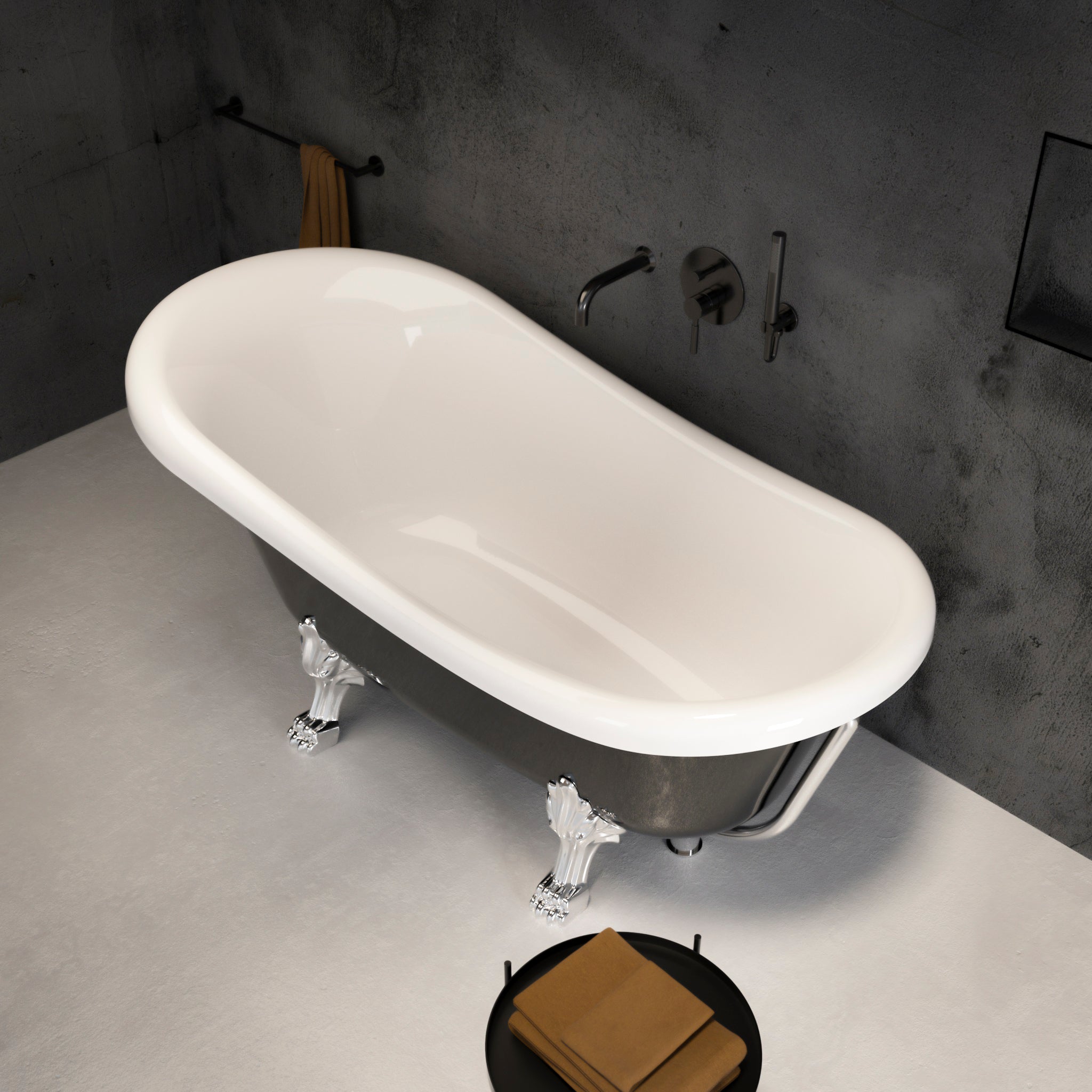 Kensington Freestanding Polished Black Roll-top Stone Bath 1670 - top view