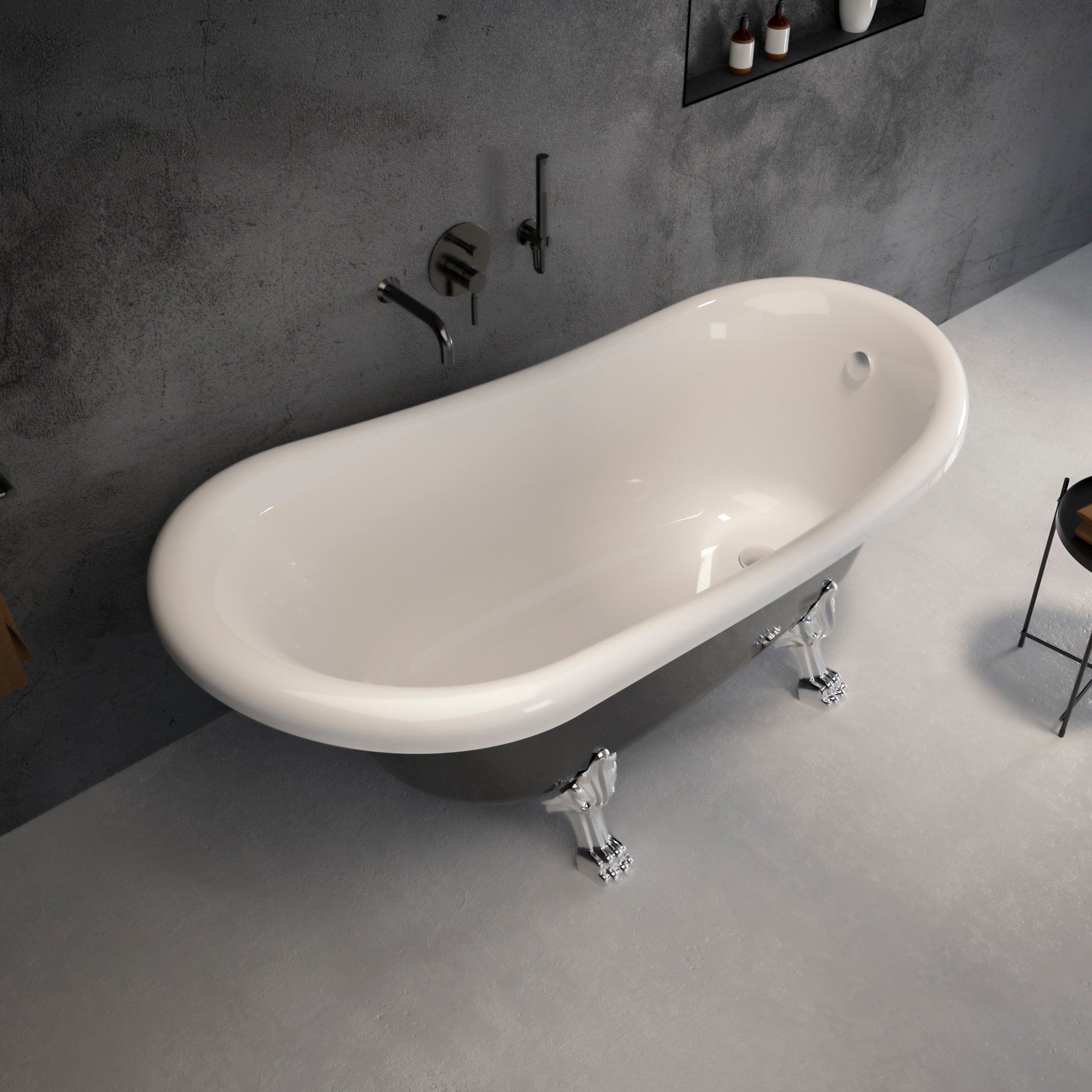 Kensington Freestanding Polished Black Roll-top Stone Bath 1670 - top view 2