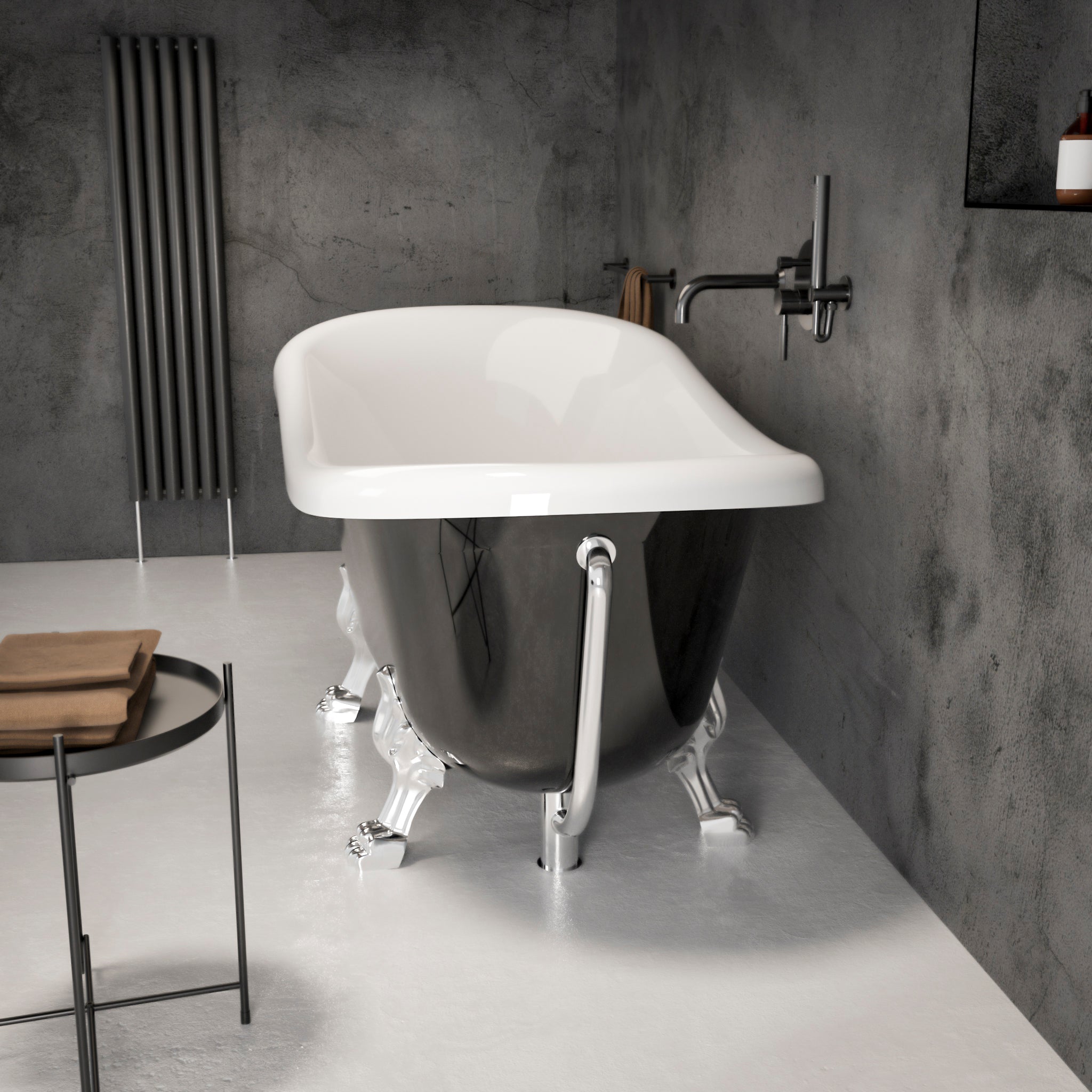 Kensington Freestanding Polished Black Roll-top Stone Bath 1670 - side view