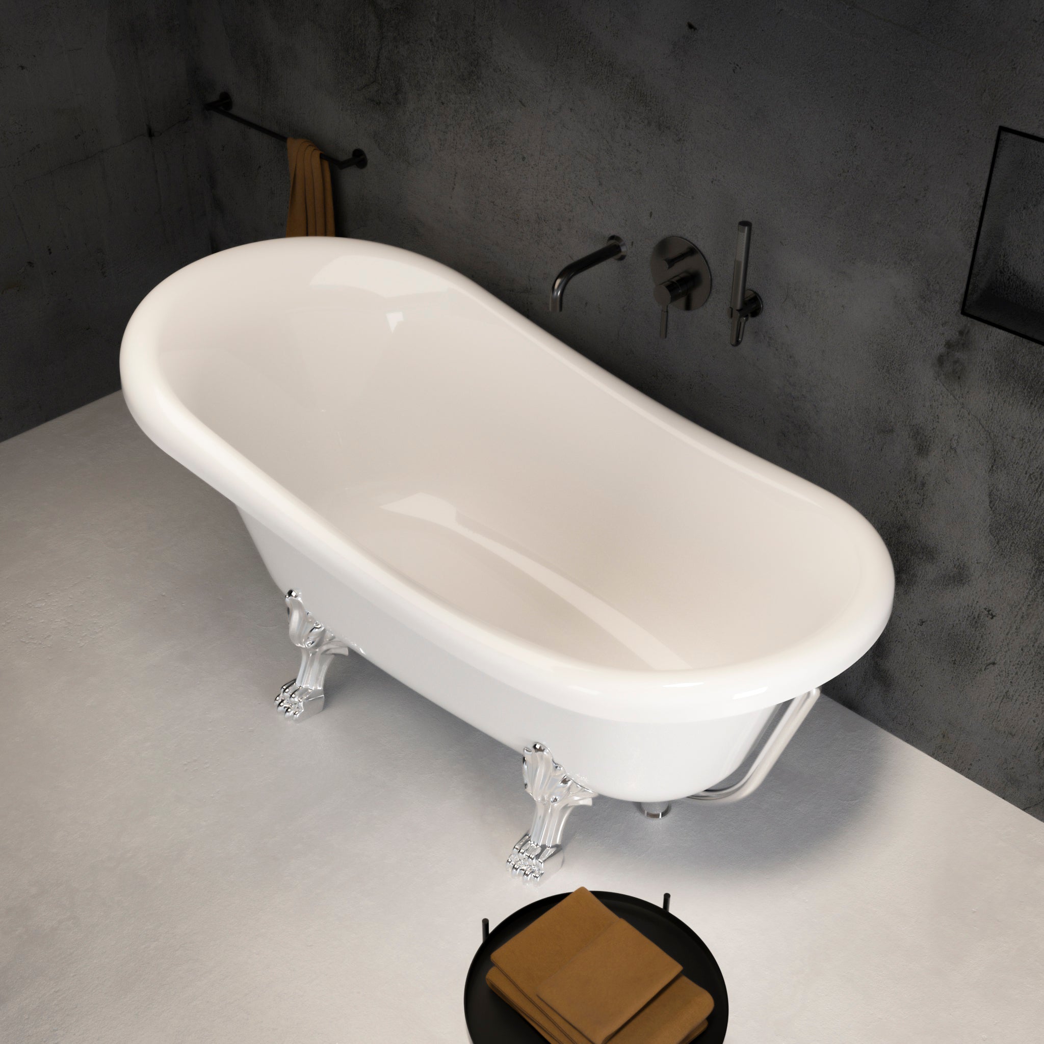 Kensington Freestanding Polished Roll-top Stone Bath 1570 - top view