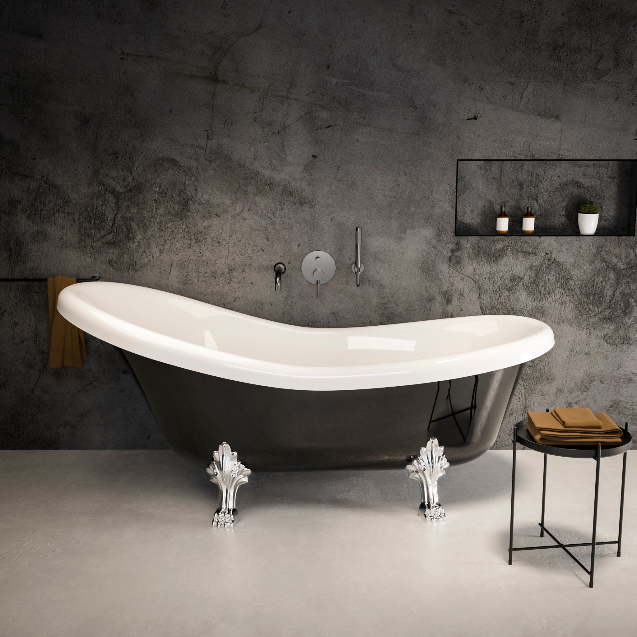 Kensington Freestanding Polished Black Roll-top Stone Bath 1745