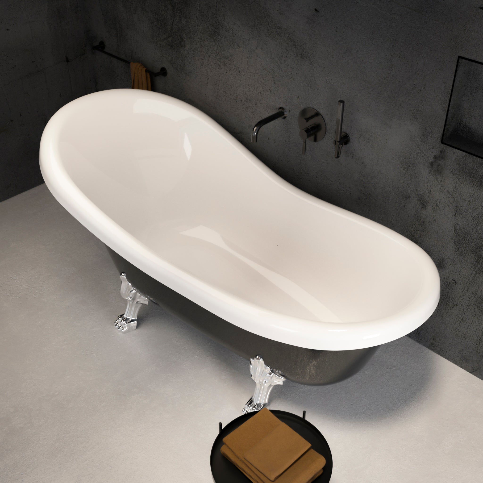Kensington Freestanding Polished Black Roll-top Stone Bath 1745 - top view