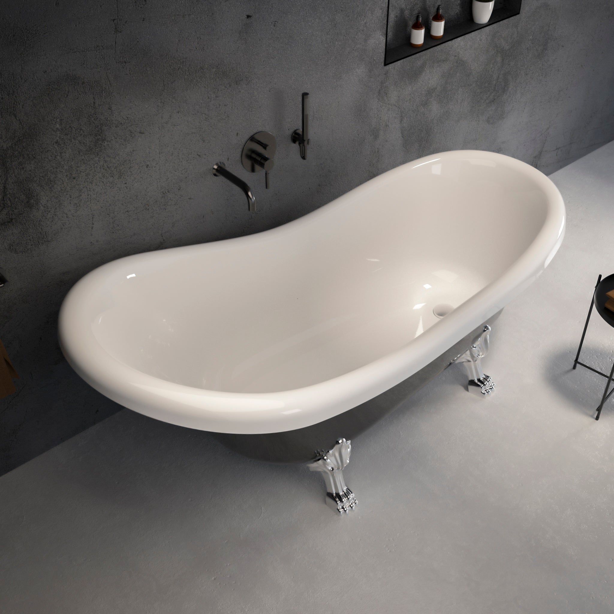 Kensington Freestanding Polished Black Roll-top Stone Bath 1745 - top view 2