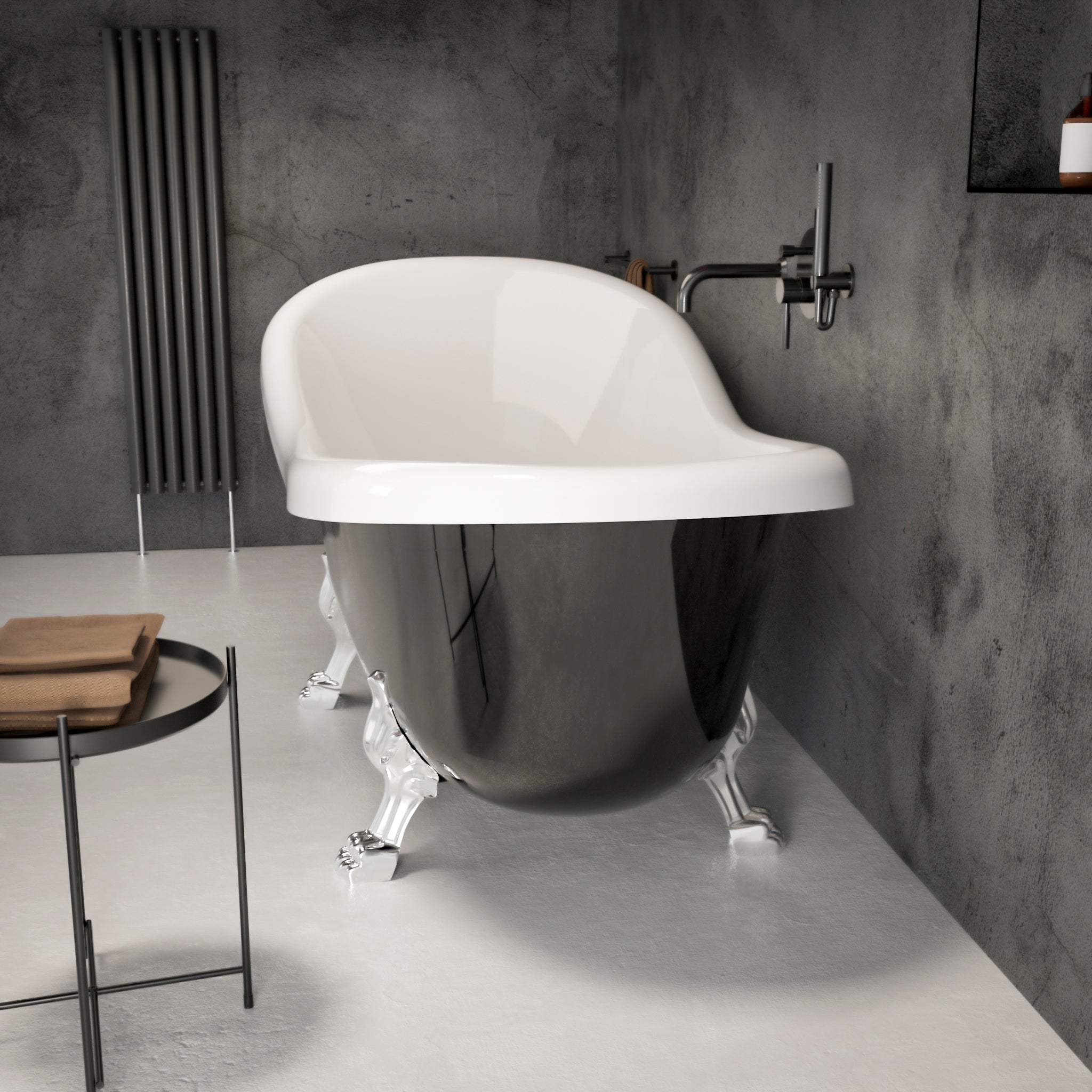 Kensington Freestanding Polished Black Roll-top Stone Bath 1745  -side view