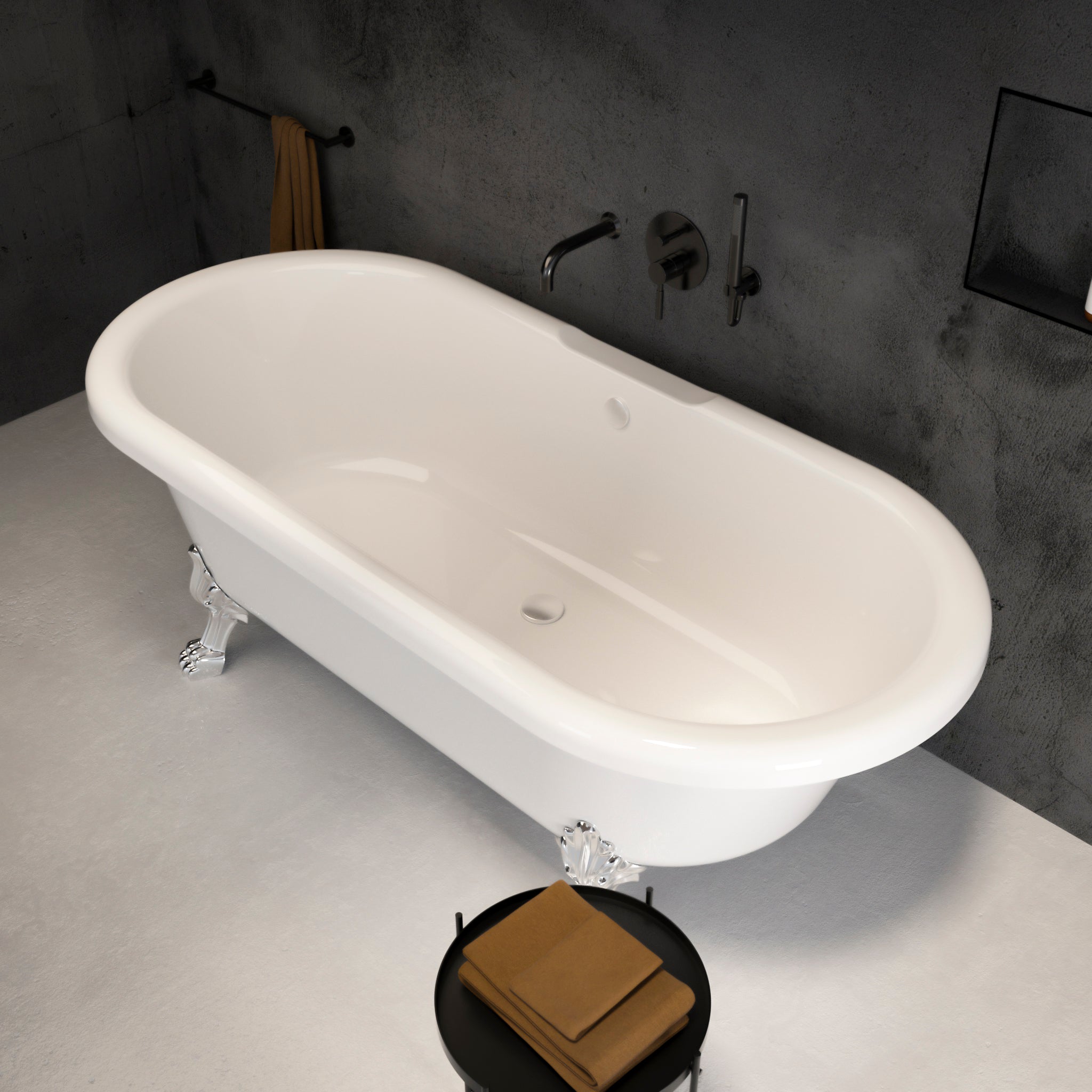 Kensington Double-ended Roll-top Polished Stone Bath 1750 - top view