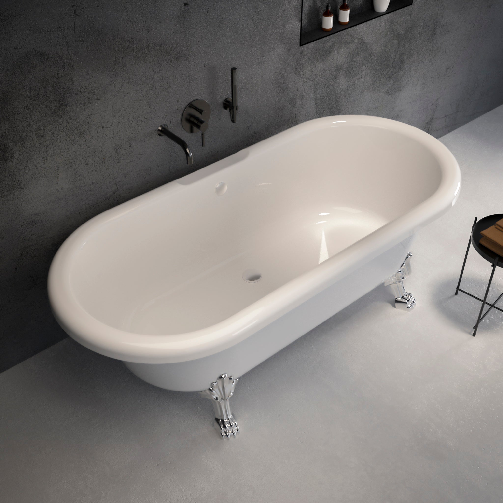 Kensington Double-ended Roll-top Polished Stone Bath 1750 - top view 2