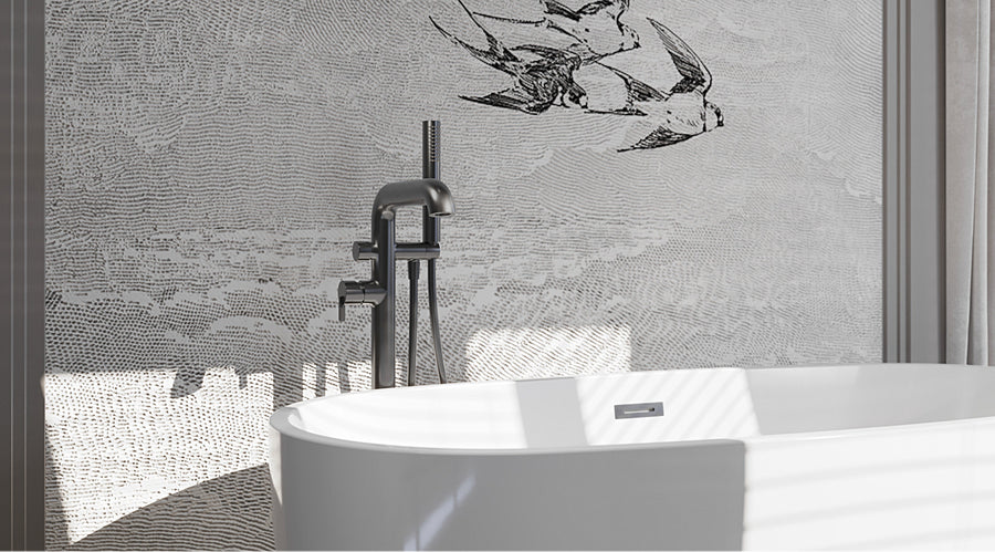 Lia Freestanding Bath Mixer with Shower Set - Titanium
