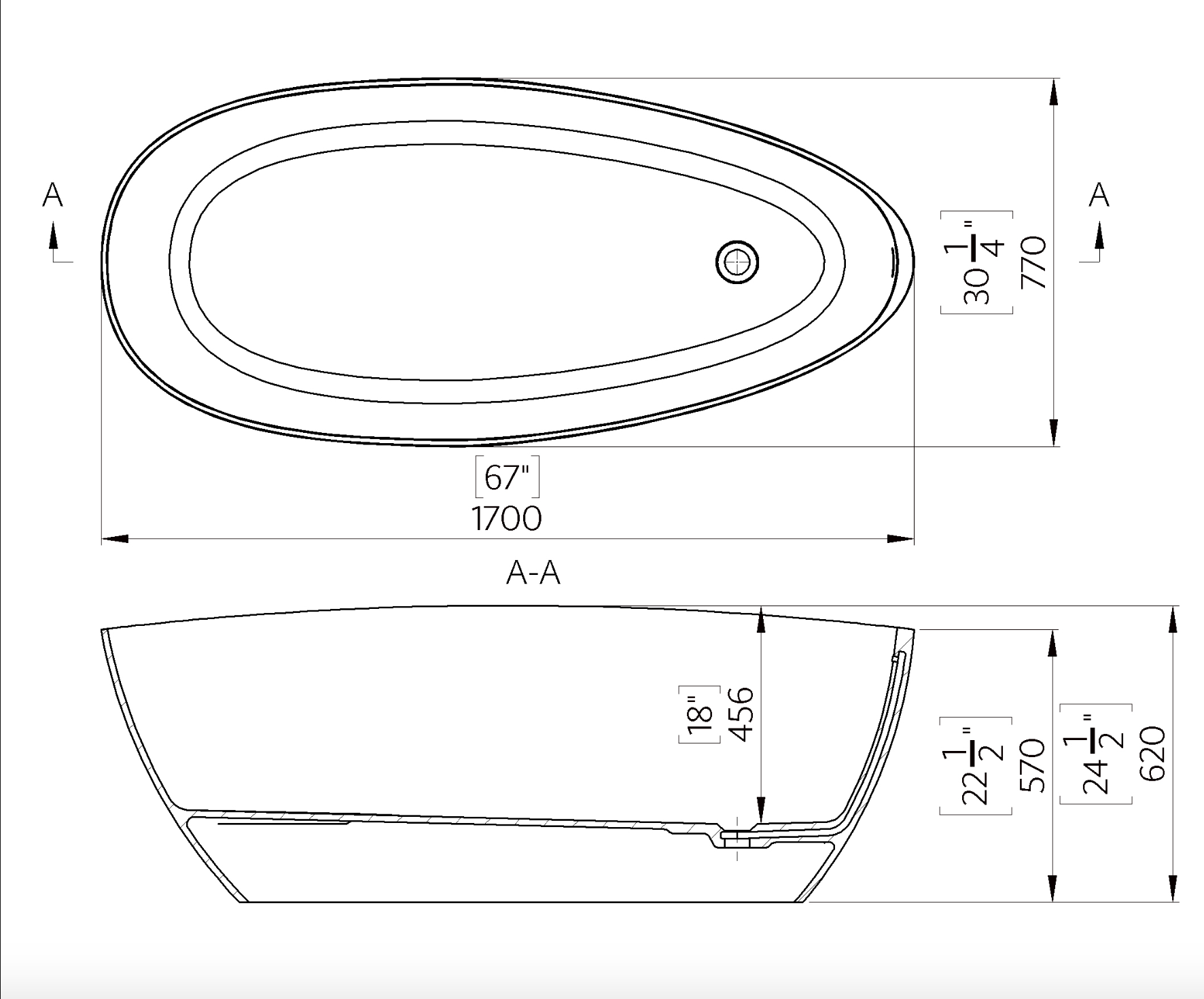 Soltar Freestanding Oval Polished Black Stone Bath 1700