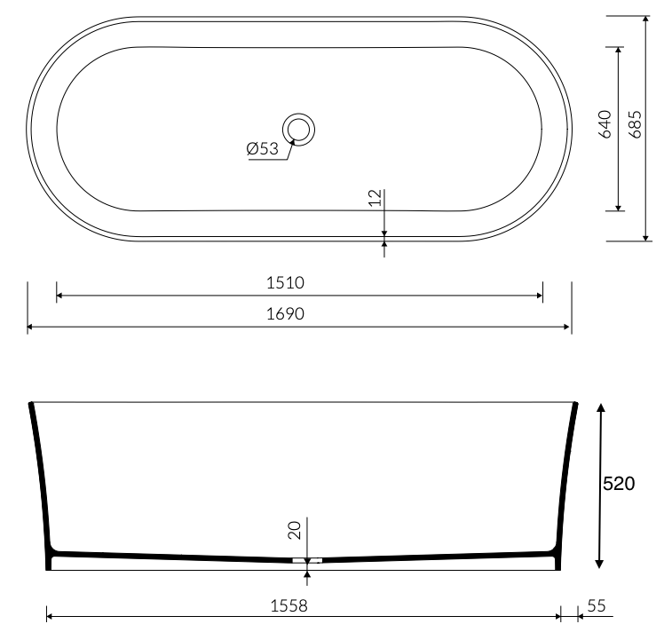 Pedro Stone Freestanding Bath (1690 x 685)