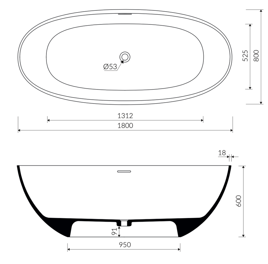 Maurice XL Freestanding Bathtub (1800 x 800)