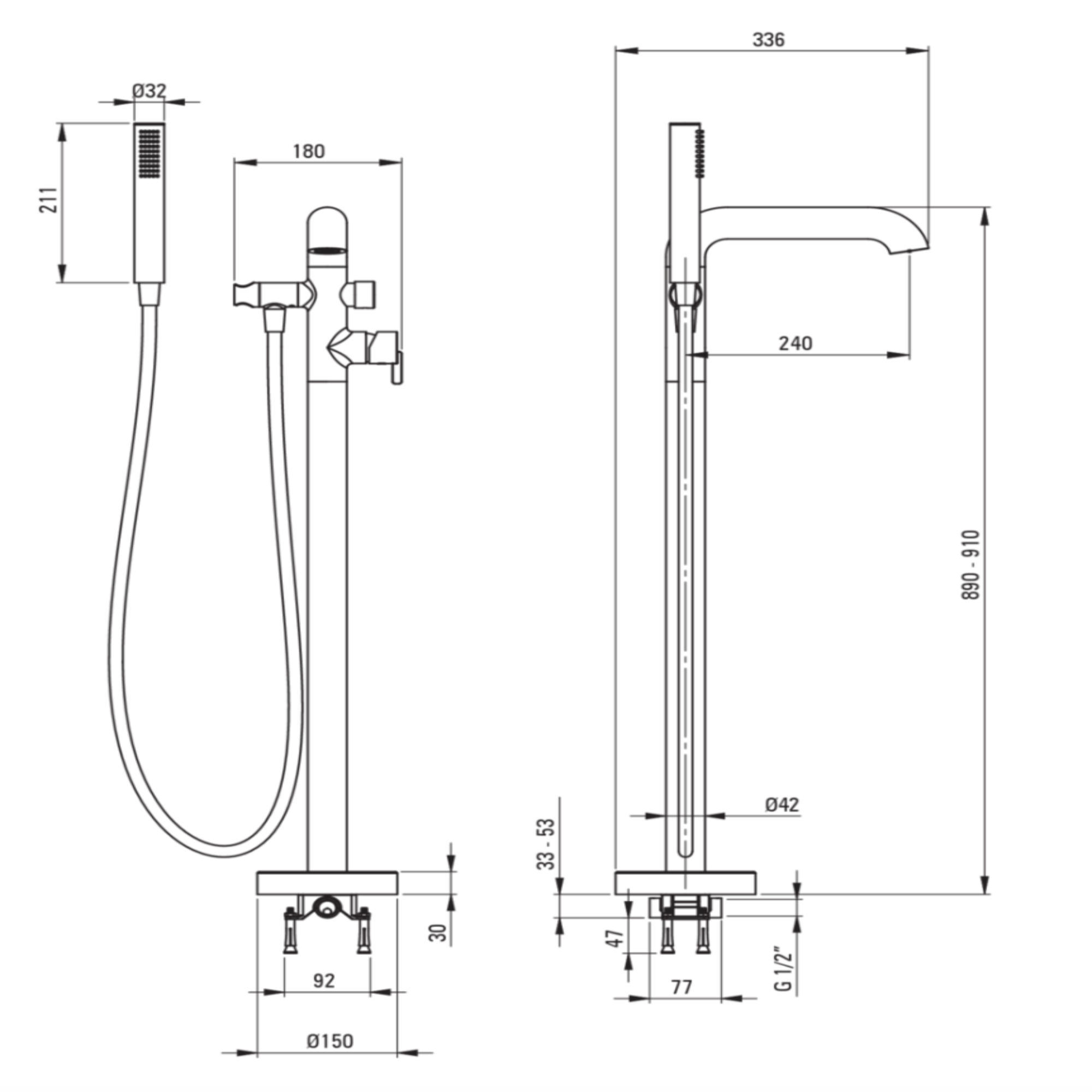 Lia Freestanding Bath Mixer with Shower Set - Titanium