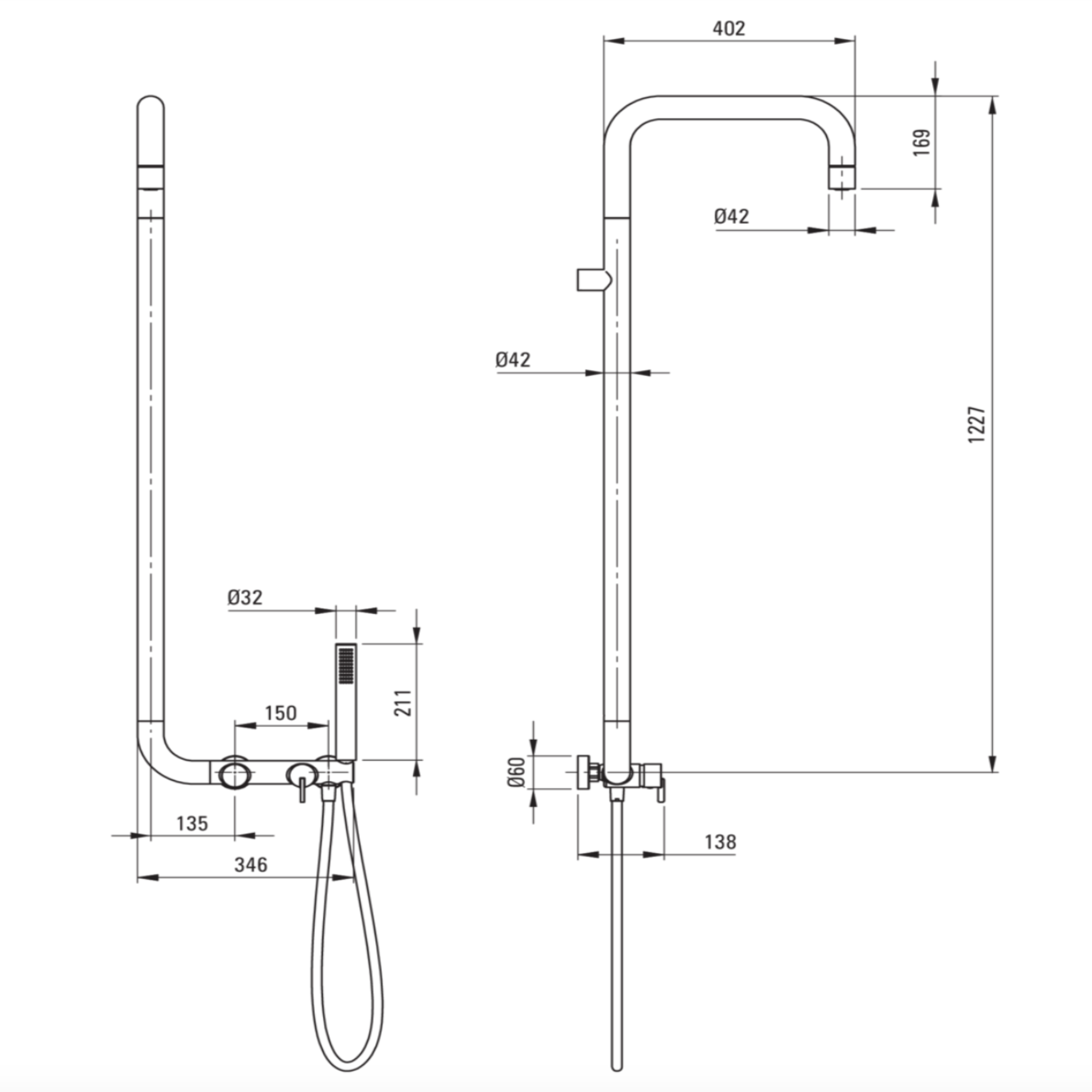 Lia Elegante Shower Column with Shower Mixer - Titanium