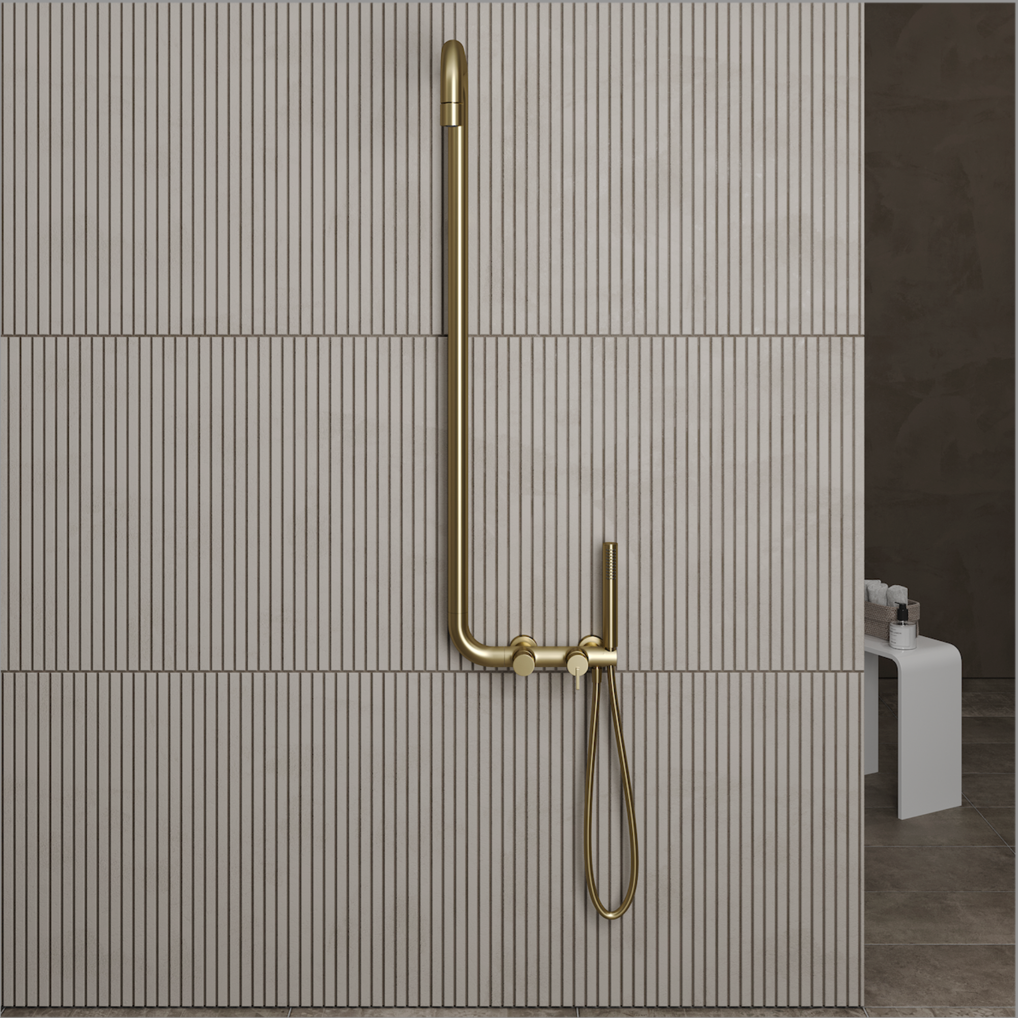 Lia Elegante Shower Column with Shower Mixer - Brushed Gold