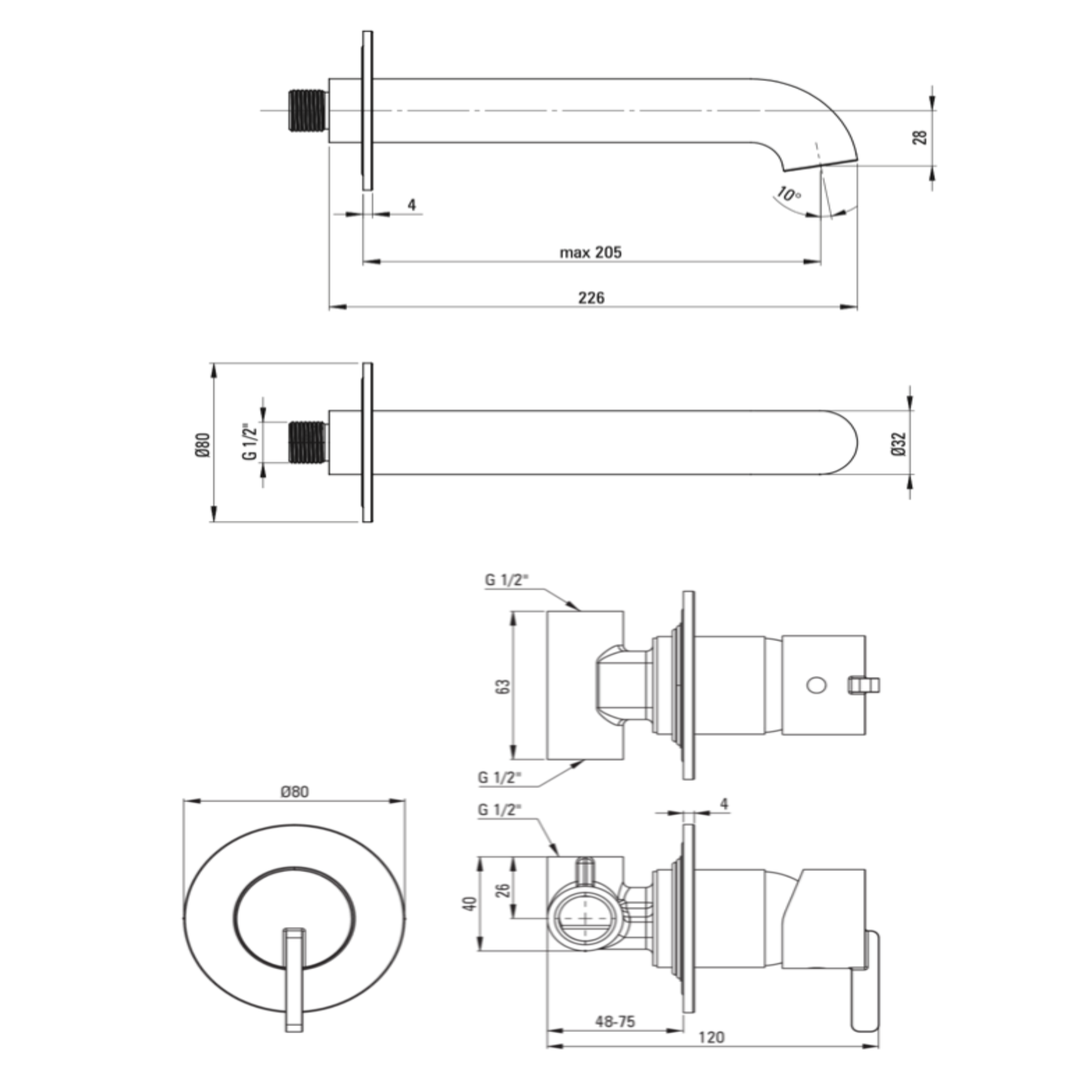 Lia Wall Mounted Bath Filler- White