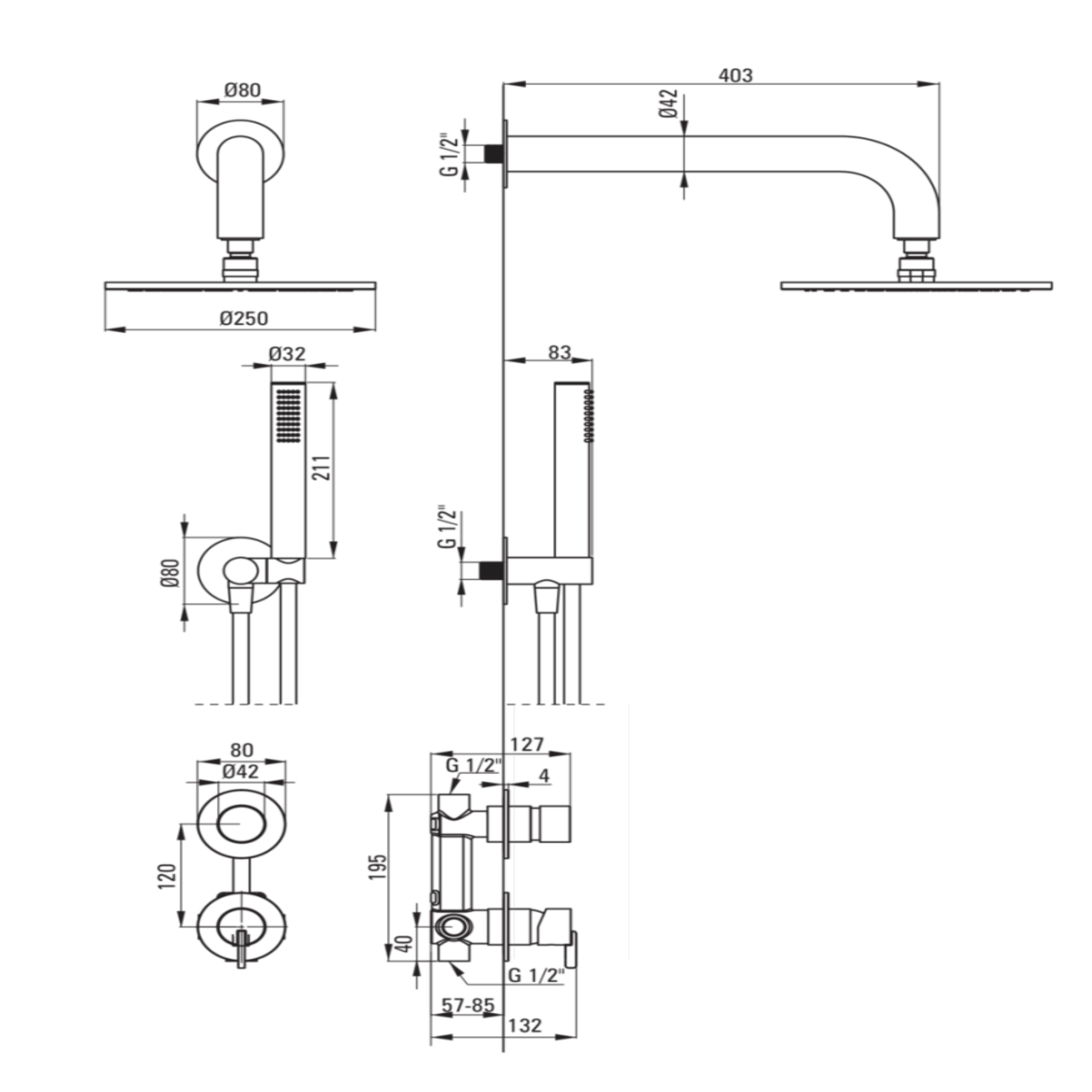 Lia Luxor Concealed Shower Set with Shower Mixer - Black