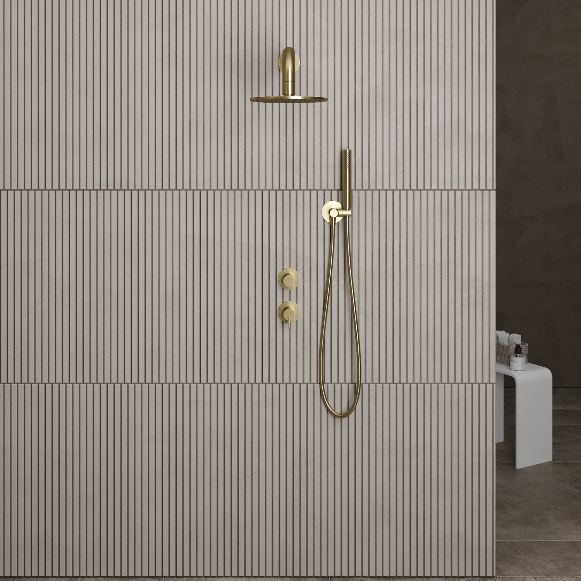 Lia Luxor Concealed Shower Set: Brushed Gold | Hansel Stone