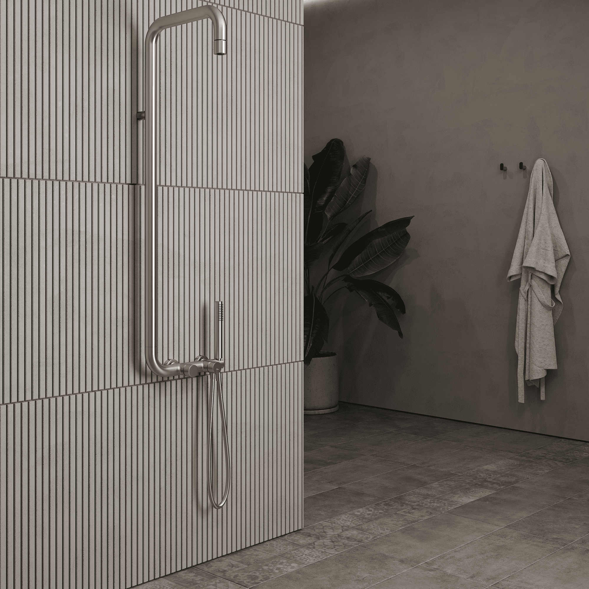 Lia Elegante Shower Column with Shower Mixer - Brushed Steel