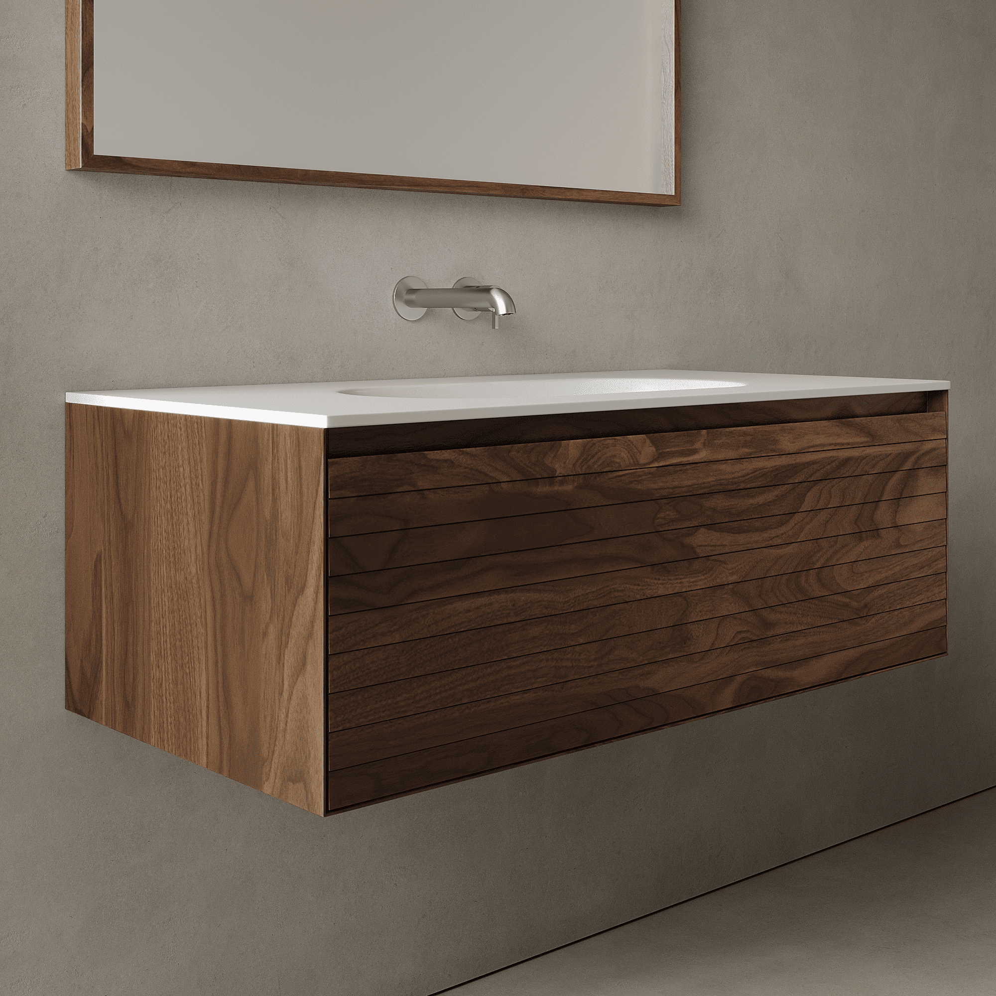 Nordale Real Walnut 1000mm Vanity Unit - Single Drawer with Single Basin