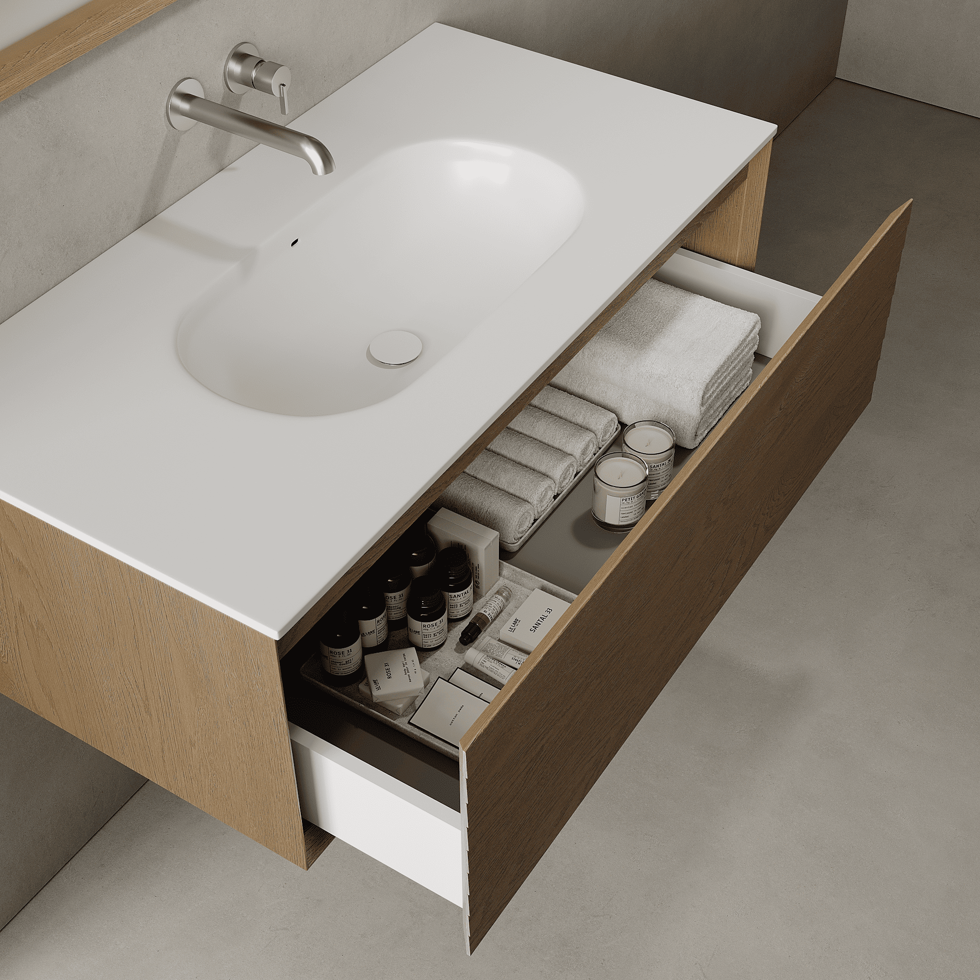 Nordale Real Oak 1000mm Vanity Unit - Single Drawer with Single Basin