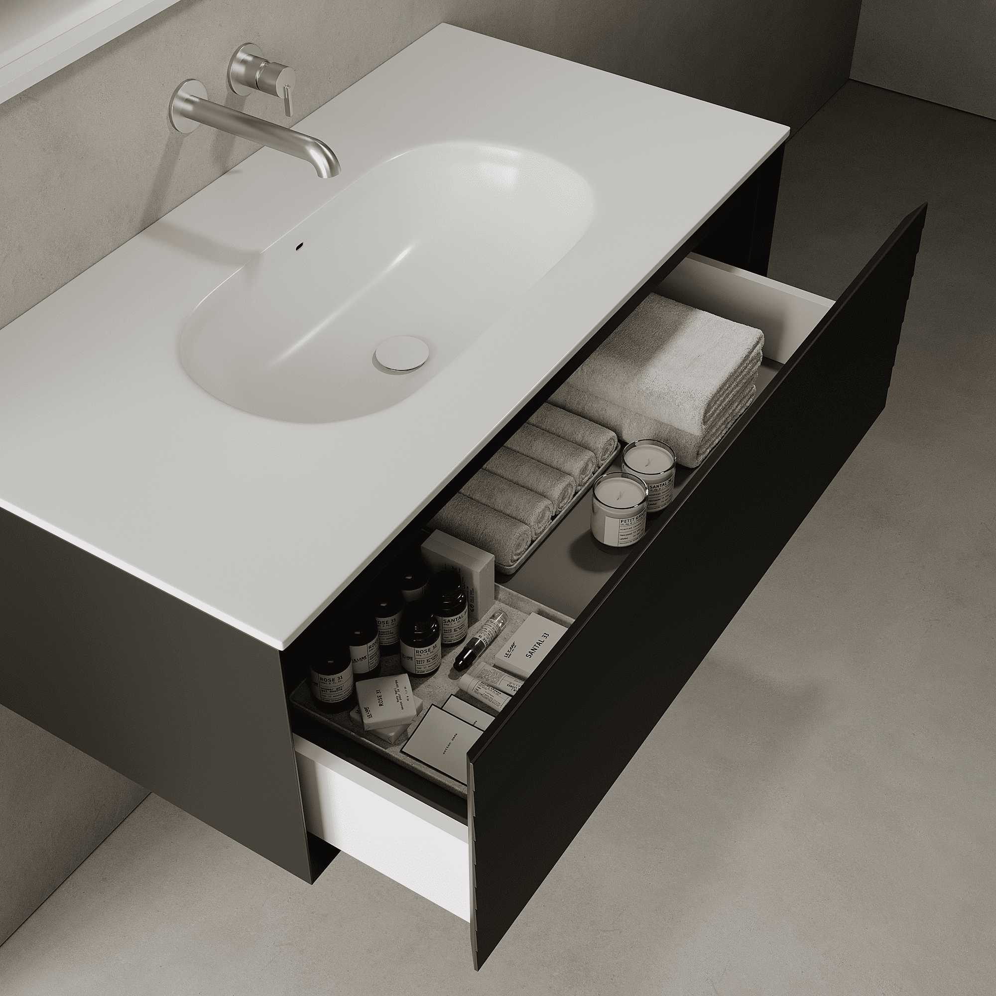 Nordale Silk Black 1000mm Vanity Unit - Single Drawer with Single Basin