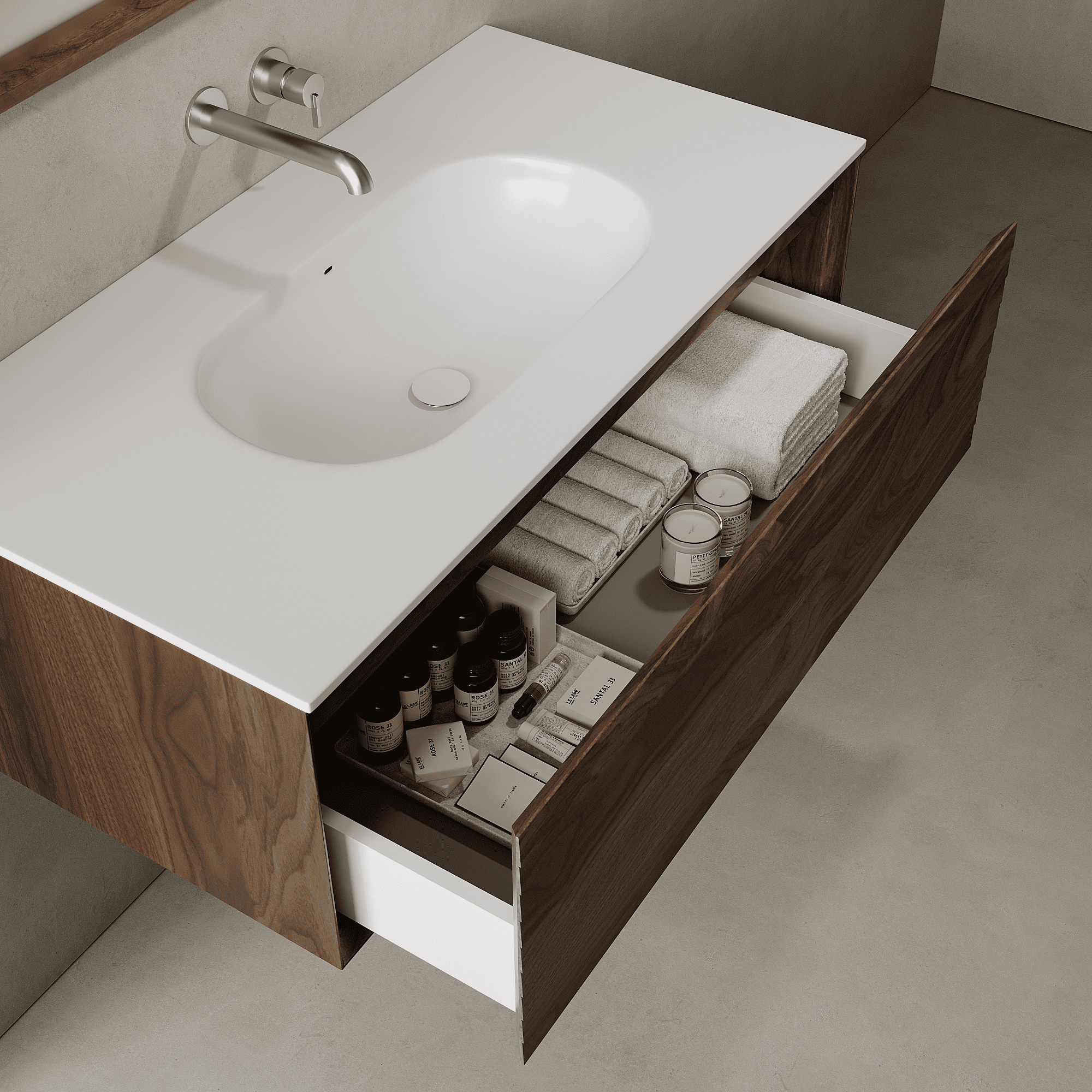 Nordale Real Walnut 1000mm Vanity Unit - Single Drawer with Single Basin