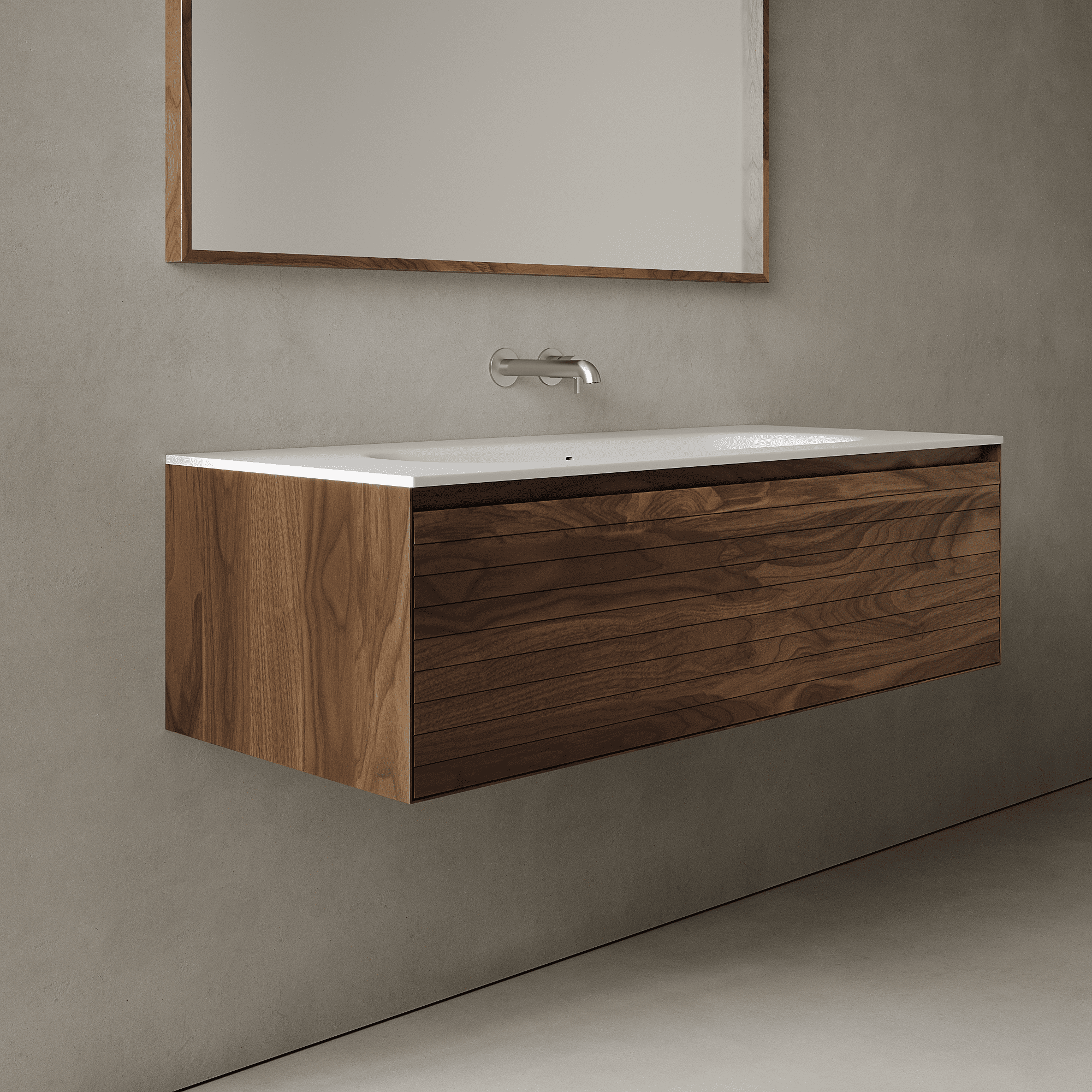 Nordale Real Walnut 1200mm Vanity Unit - Single Drawer with Large Single Basin