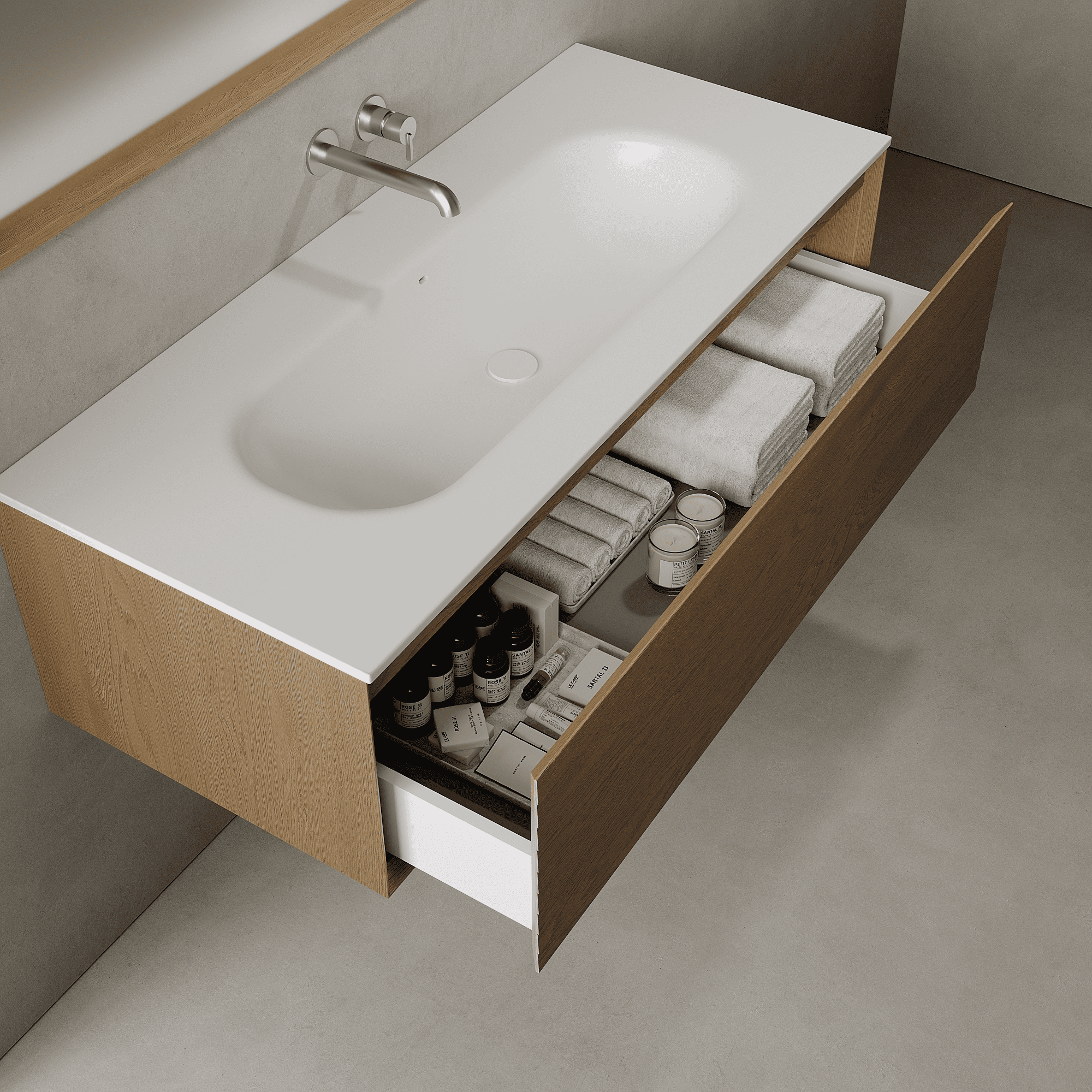 Nordale Real Oak 1200mm Vanity Unit - Single Drawer with Large Single Basin