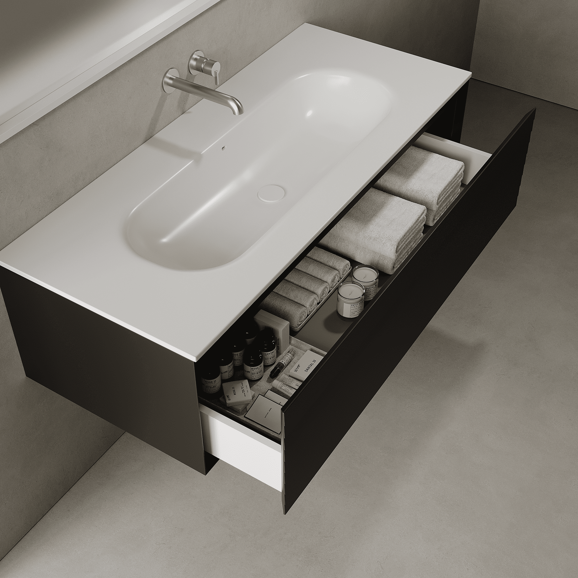 Nordale Silk Black 1200mm Vanity Unit - Single Drawer with Large Single Basin