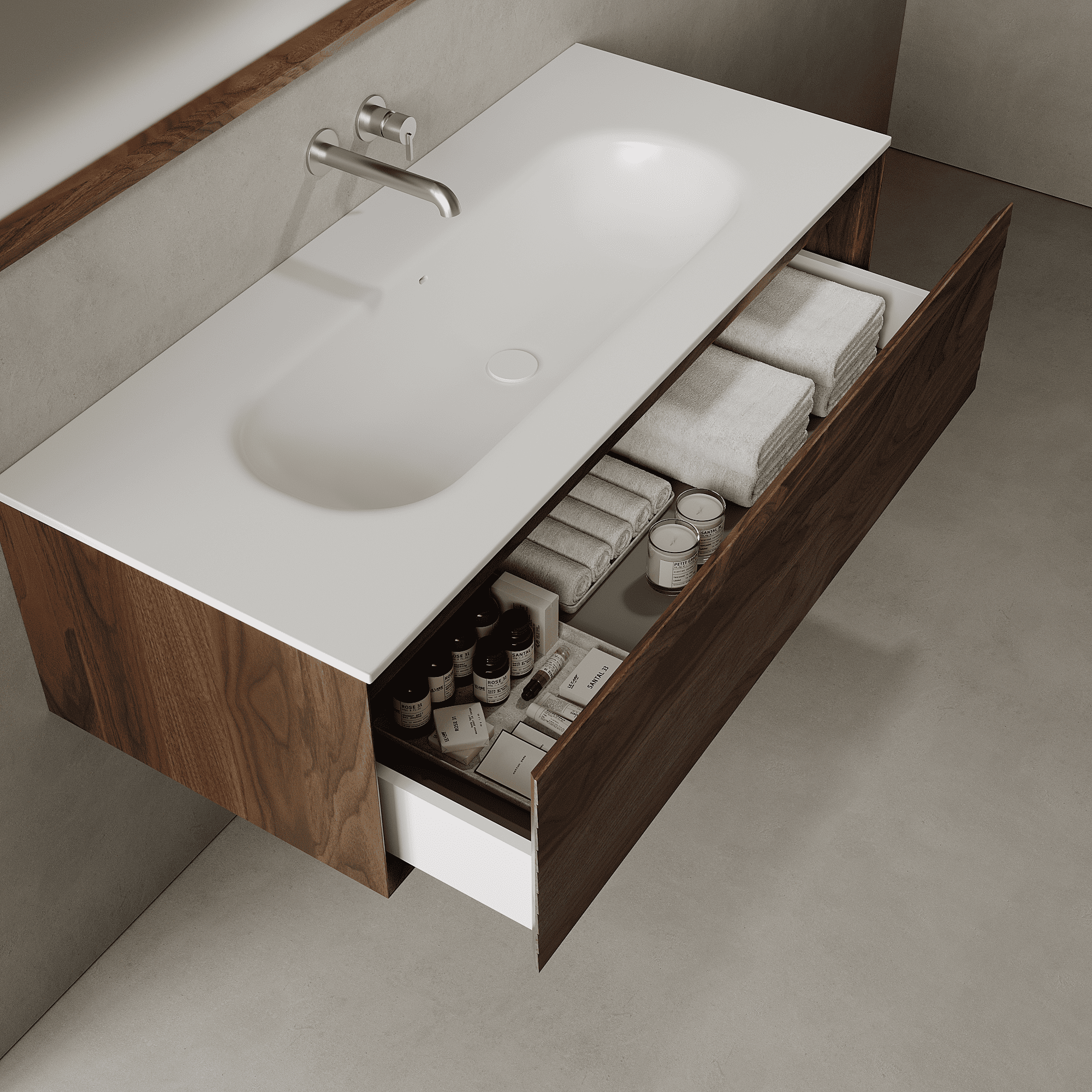 Nordale Real Walnut 1200mm Vanity Unit - Single Drawer with Large Single Basin