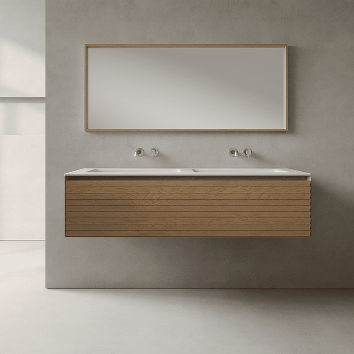Nordale Real Oak 1400mm Vanity Unit - Single Drawer with Double Basin