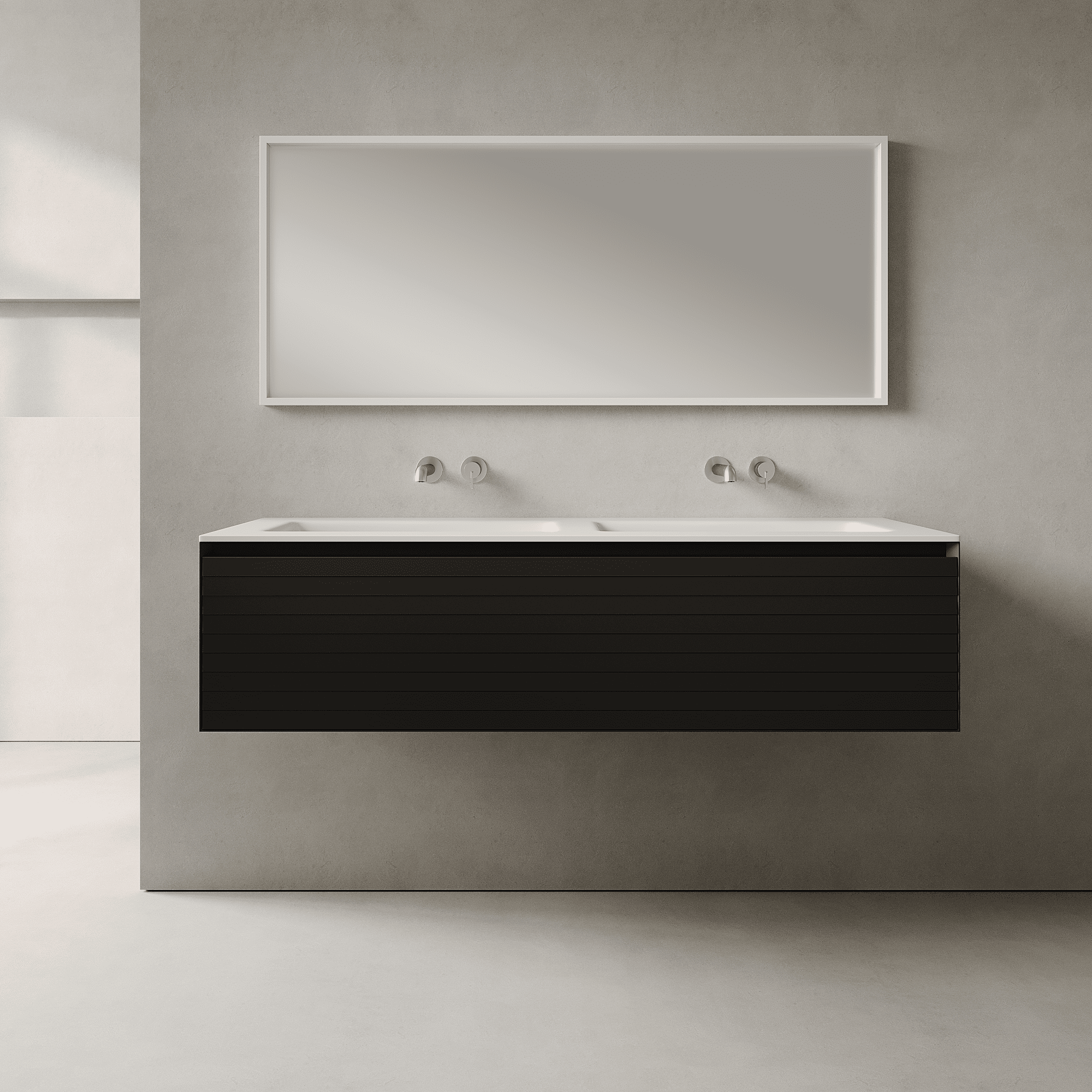Nordale Silk Black 1400mm Vanity Unit - Single Drawer with Double Basin