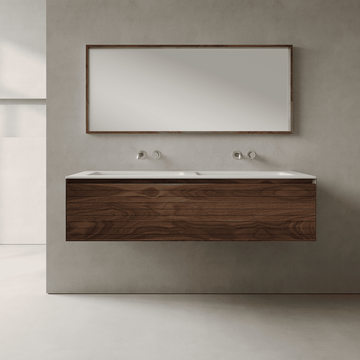 Nordale Real Walnut 1400mm Vanity Unit - Single Drawer with Double Basin