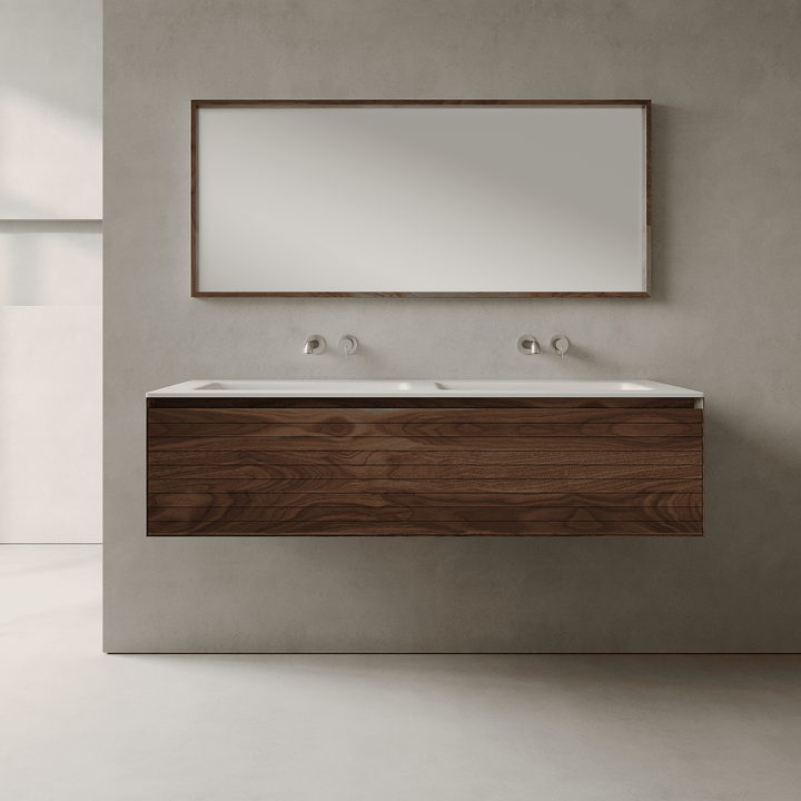 Nordale Real Walnut 1400mm Vanity Unit - Single Drawer with Double Basin