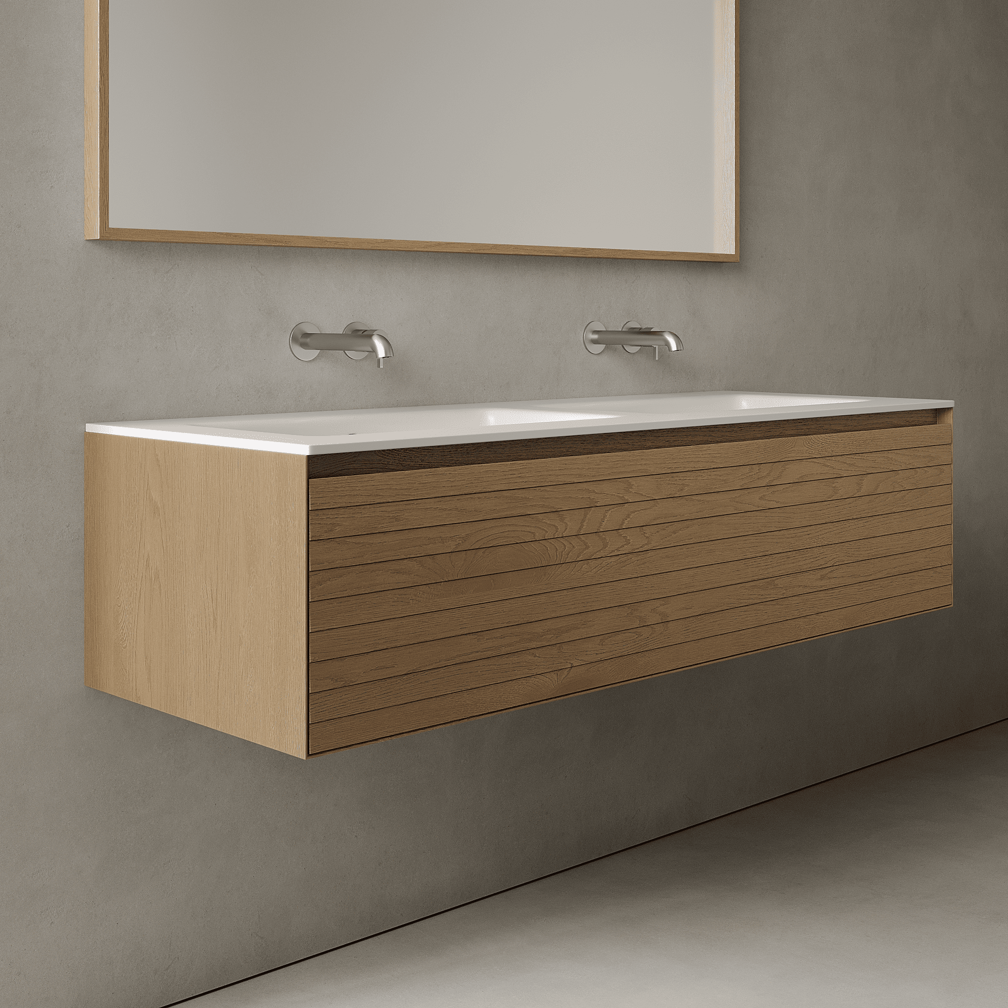 Nordale Real Oak 1400mm Vanity Unit - Single Drawer with Double Basin