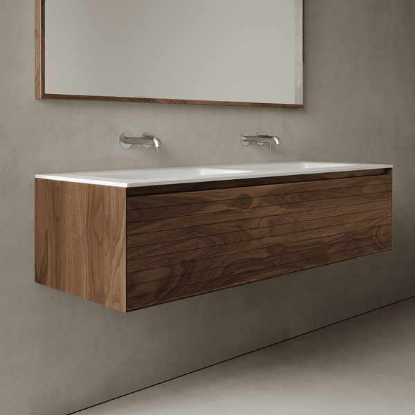 Nordale Real Walnut 1400mm Vanity Unit - Single Drawer with Double Basin