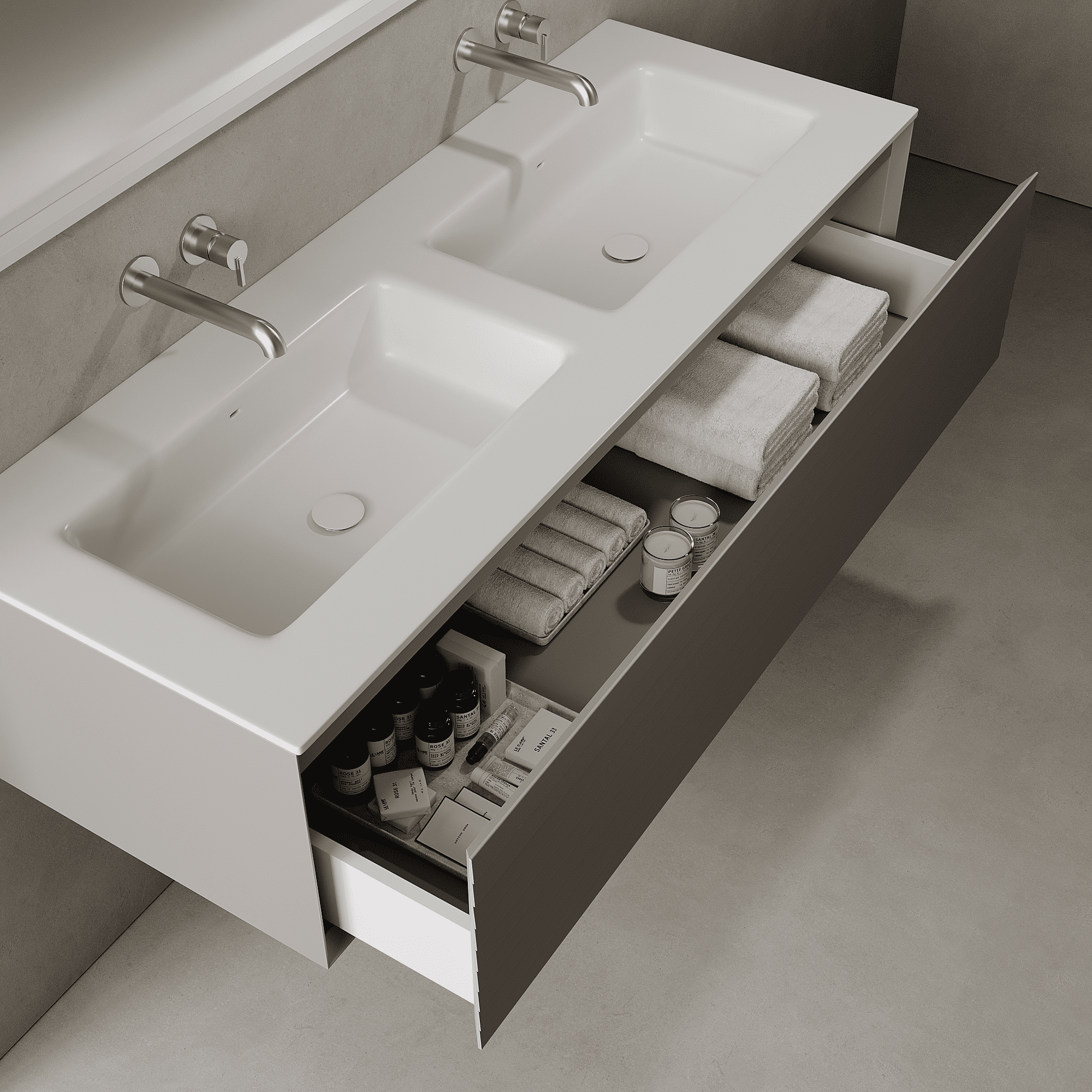 Nordale Stone Grey 1400mm Vanity Unit - Single Drawer with Double Basin
