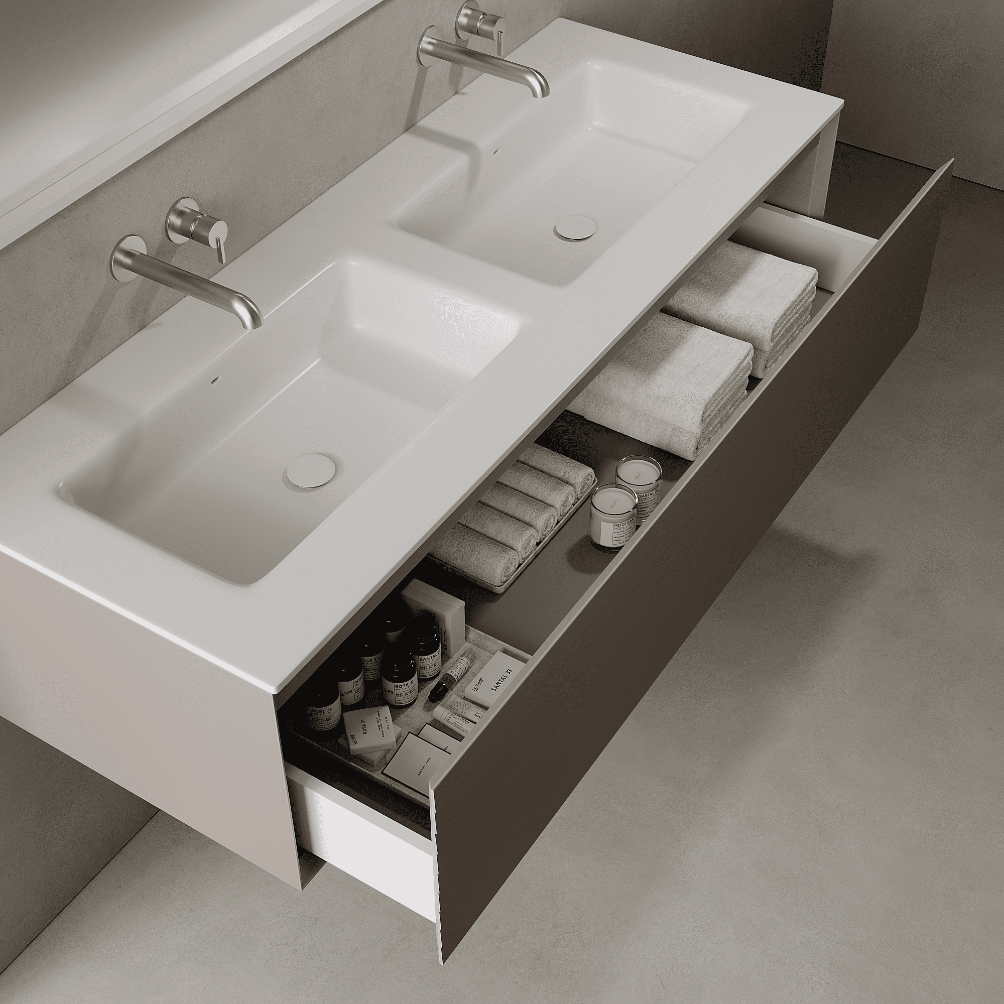 Nordale Taupe 1400mm Vanity Unit - Single Drawer with Double Basin