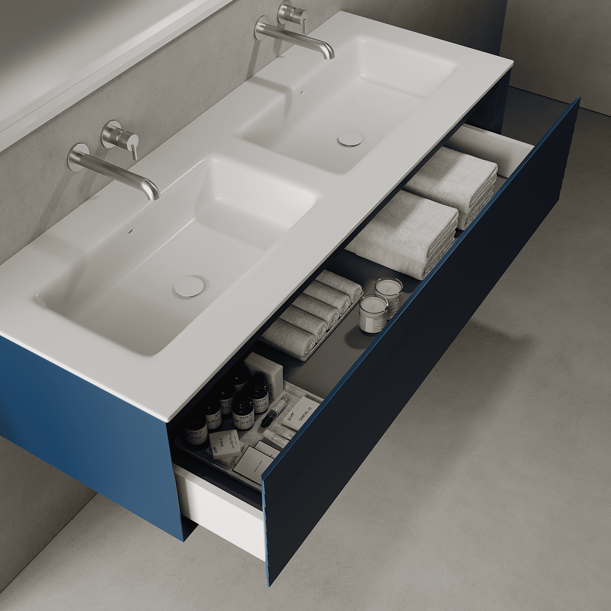 Nordale Ocean Blue 1400mm Vanity Unit - Single Drawer with Double Basin