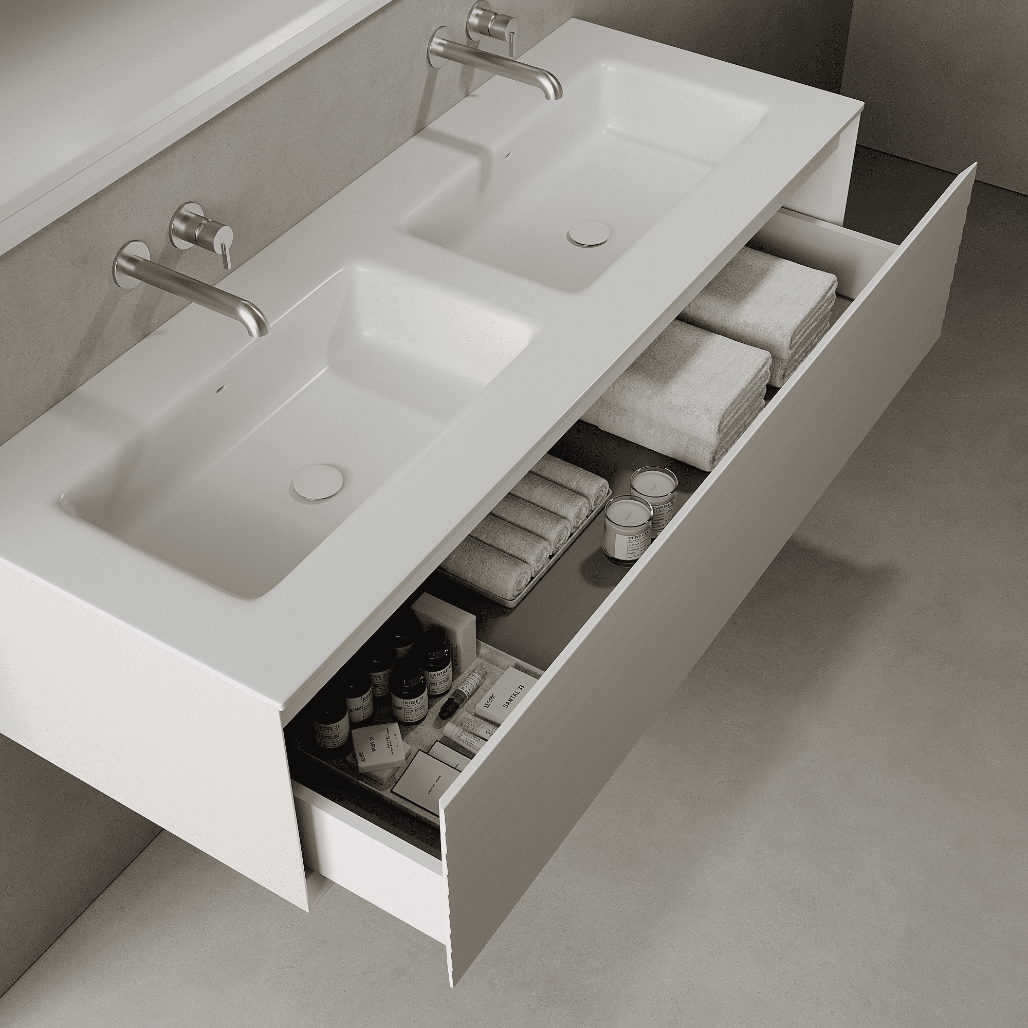 Nordale Snow White 1400mm Vanity Unit - Single Drawer with Double Basin